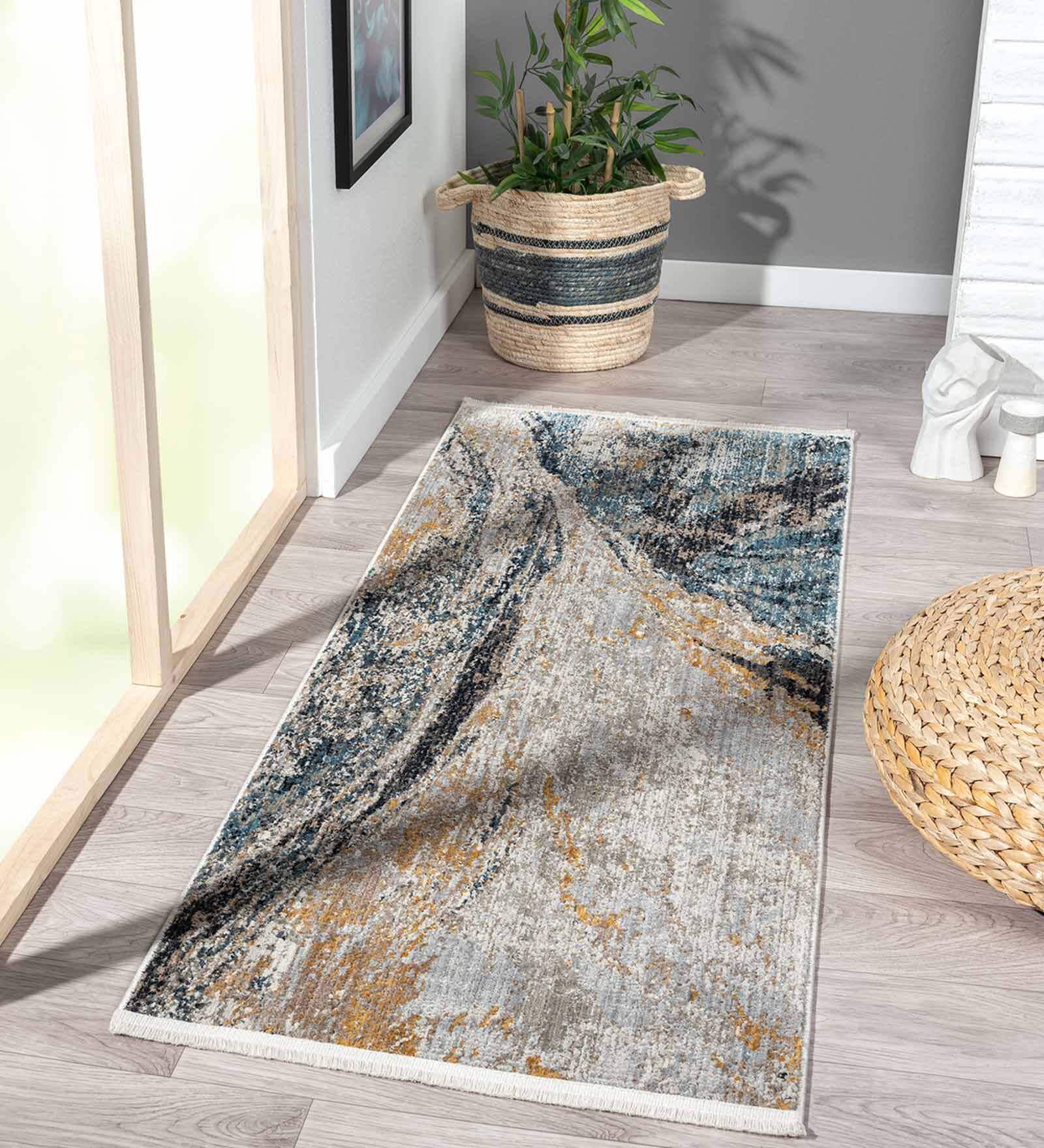 Blue Polyester 5 x 2 Feet Machine Bedside Runner