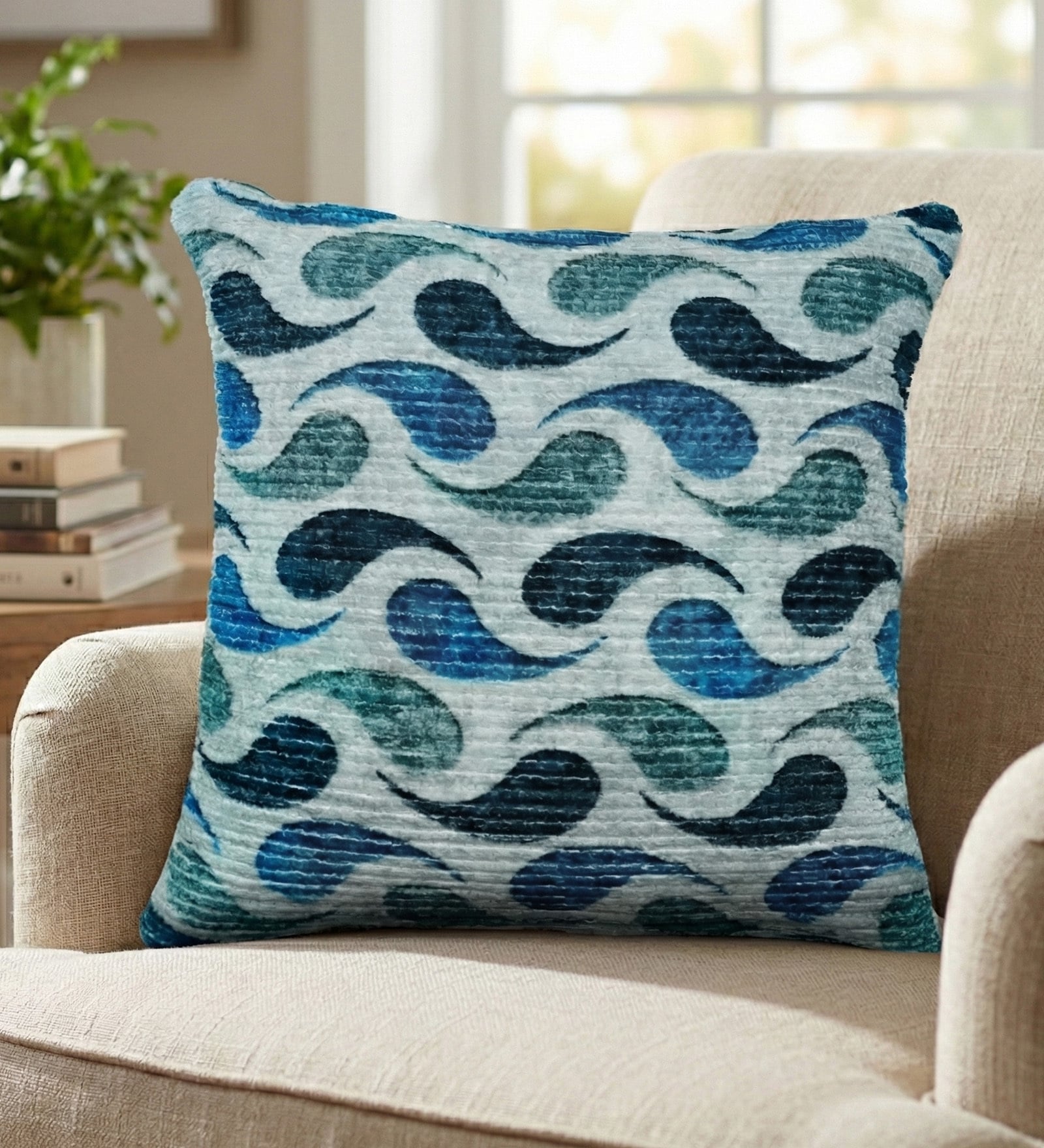 Blue Polyester Abstract 16x16 inches Cushion Cover