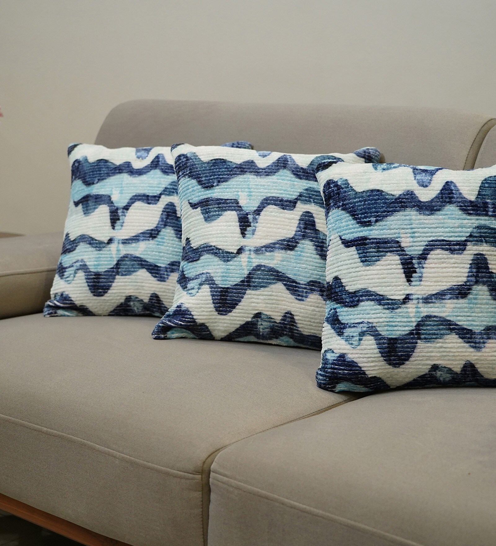 Blue Polyester Abstract 16x16 inches Cushion Covers Set of 3