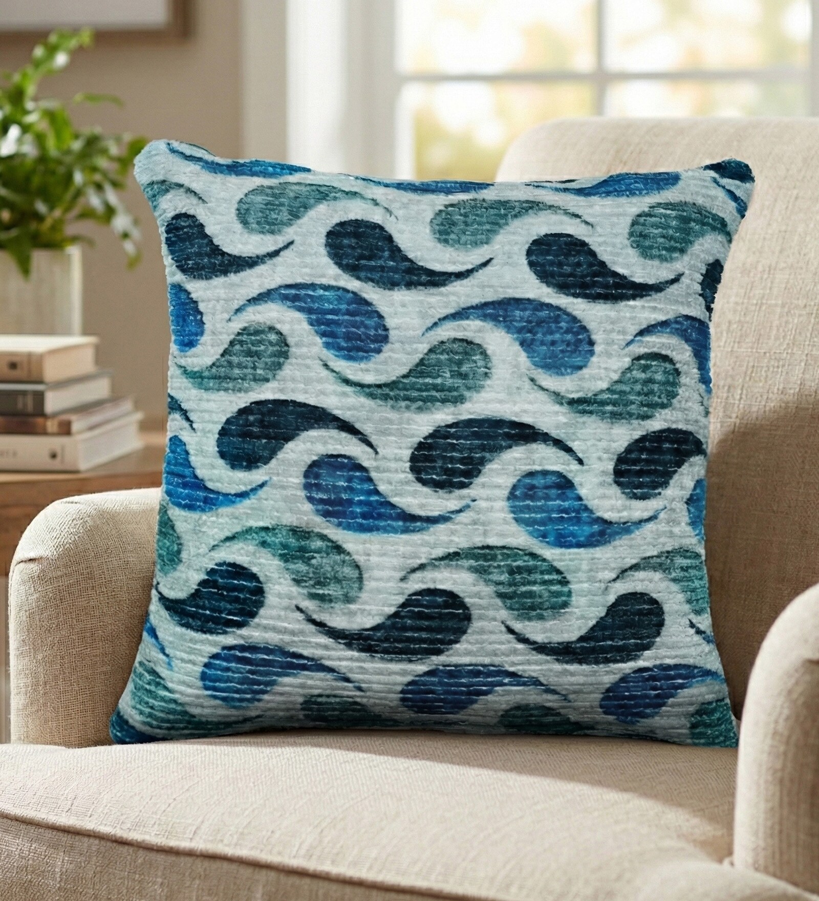 Blue Polyester Abstract 20x20 inches Cushion Cover