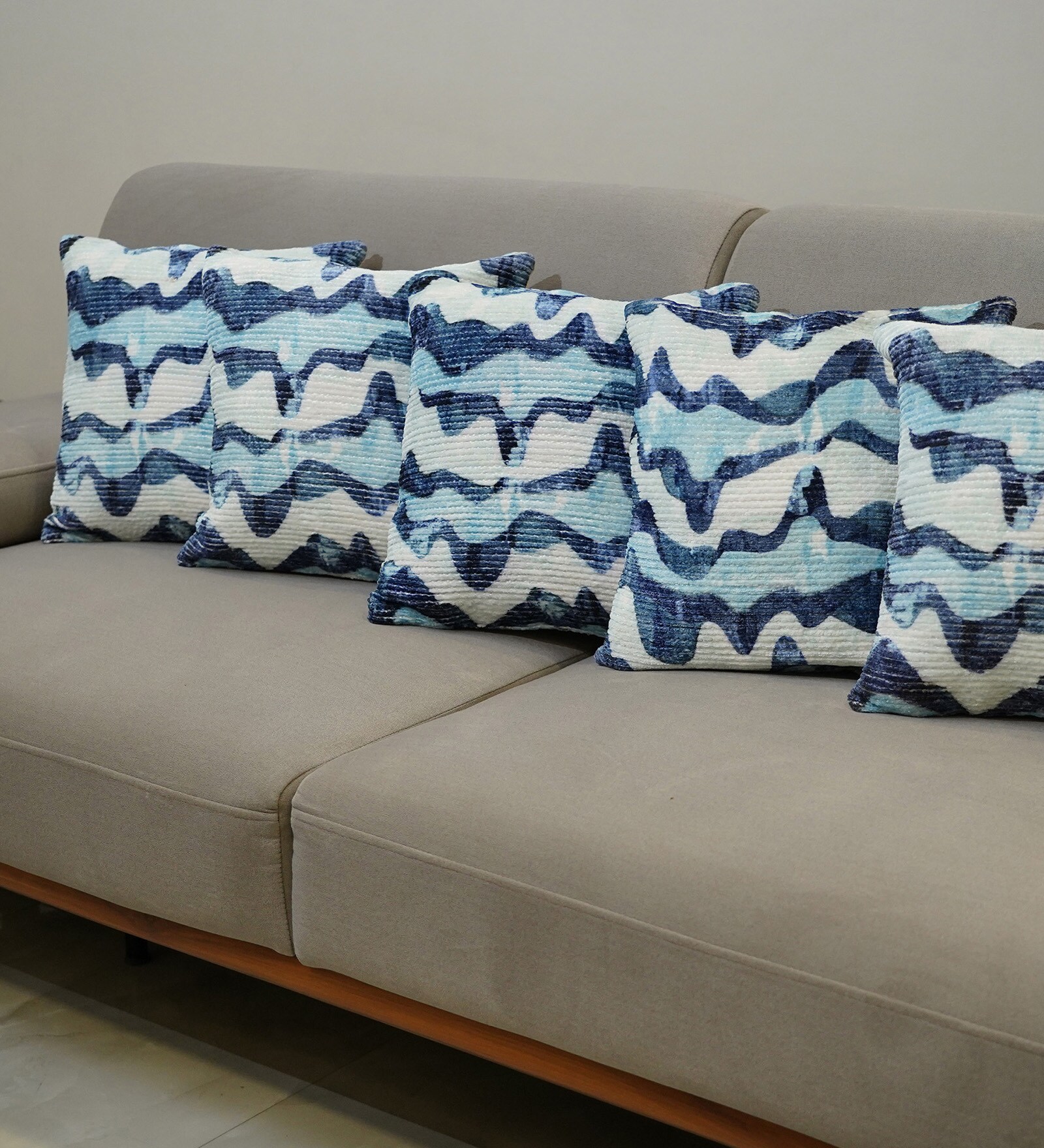 Blue Polyester Abstract 20x20 inches Cushion Covers Set of 5