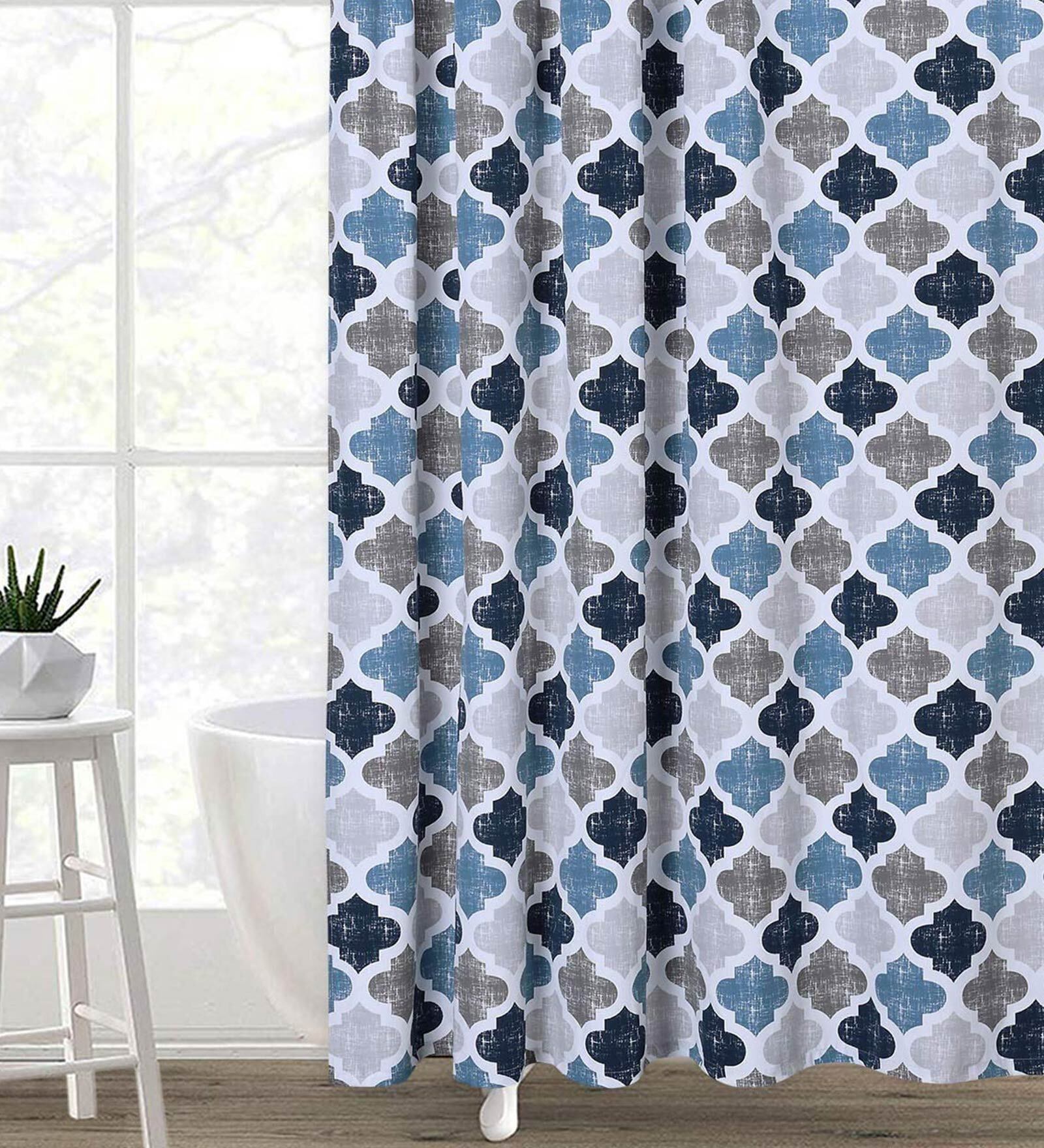 Buy Blue Shower Polyester 6 Ft Semisheer Eyelet Shower Curtain by