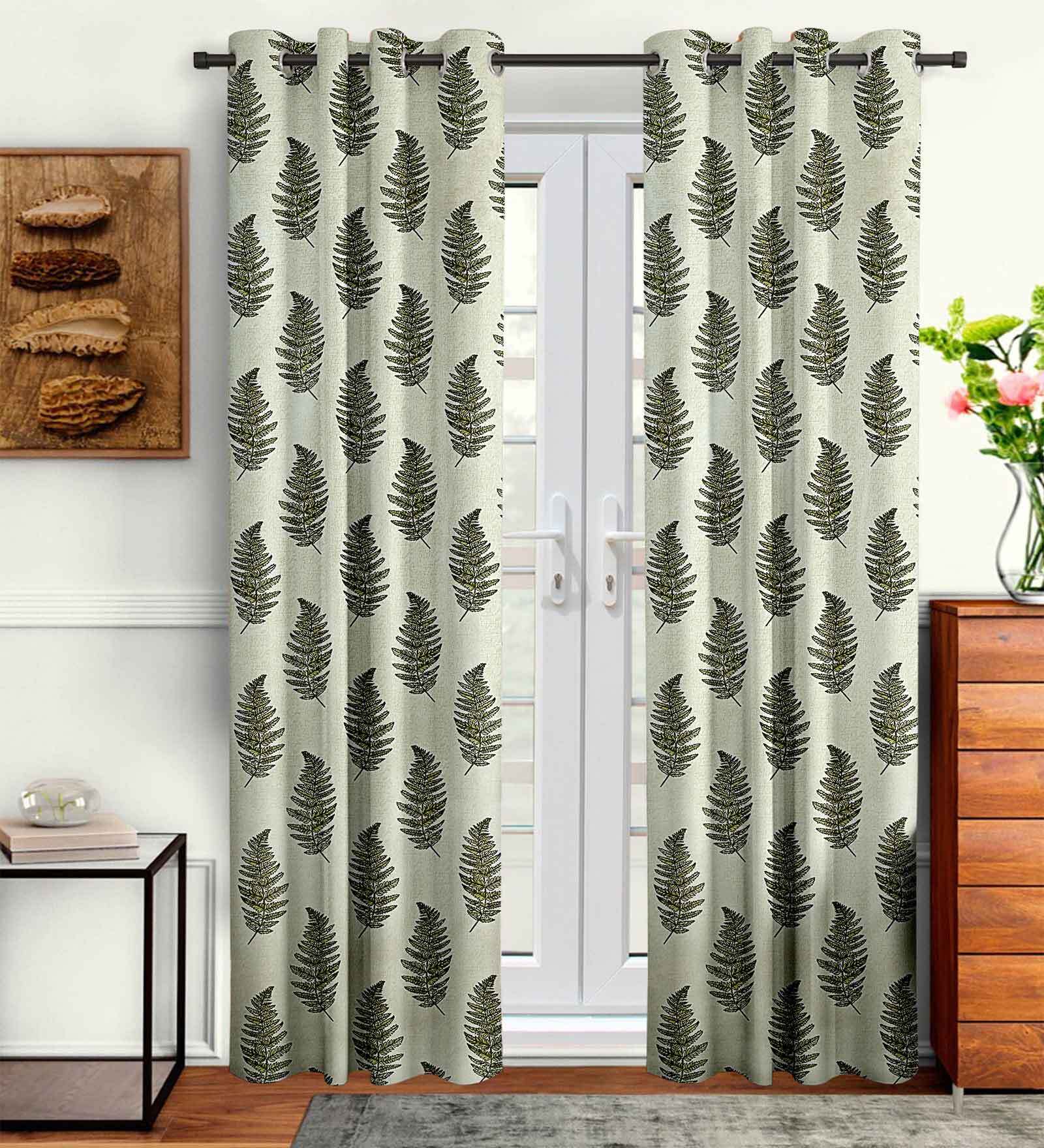Green Floral Polyester 9 Ft Semisheer Eyelet Door Curtains (Set of 2)