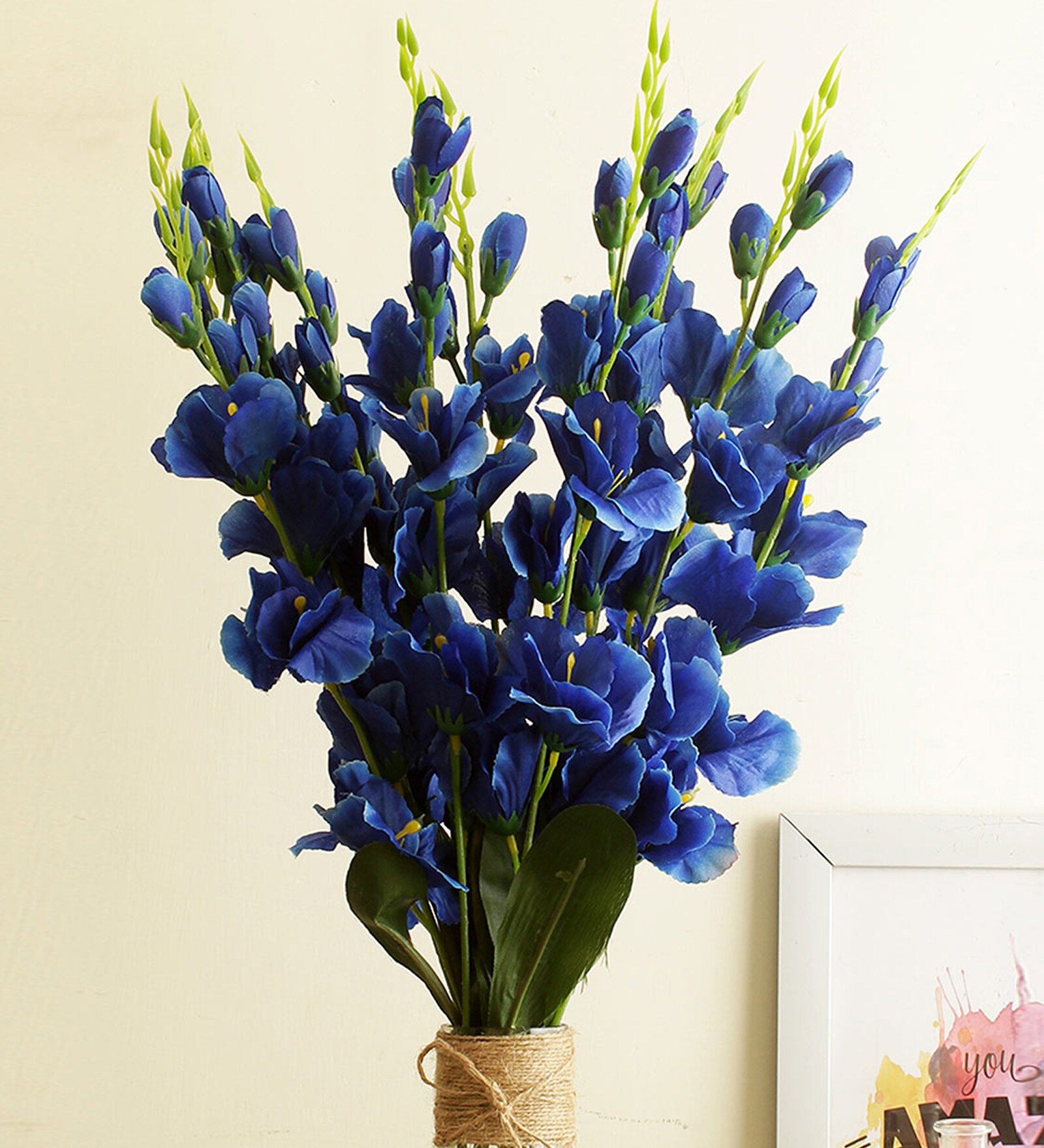 Blue Polyester Cherry Blossom Artificial Flowers