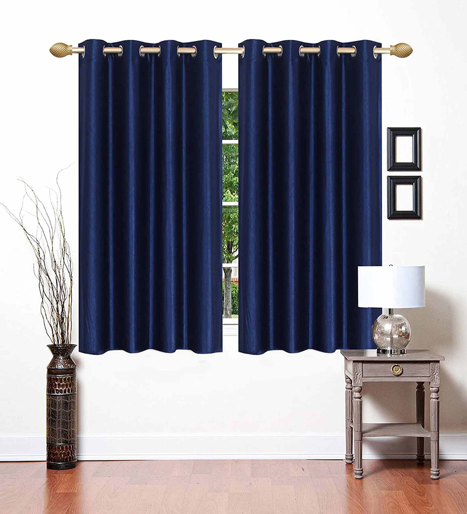 Blue Polyester Solid 5 Ft Light Filtering Eyelet 2 Piece Window Curtain