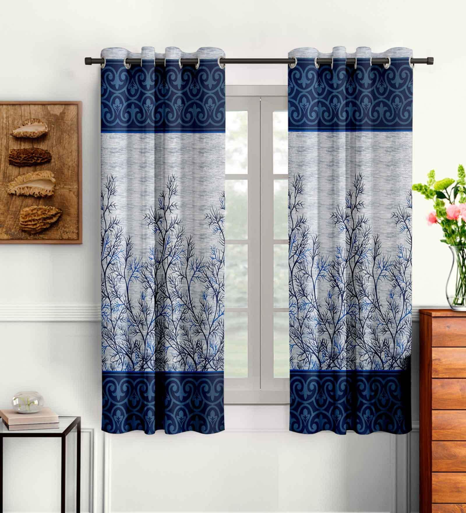 Blue Traditional Polyester 5 Ft Semisheer Eyelet Window Curtains (Set of 2)
