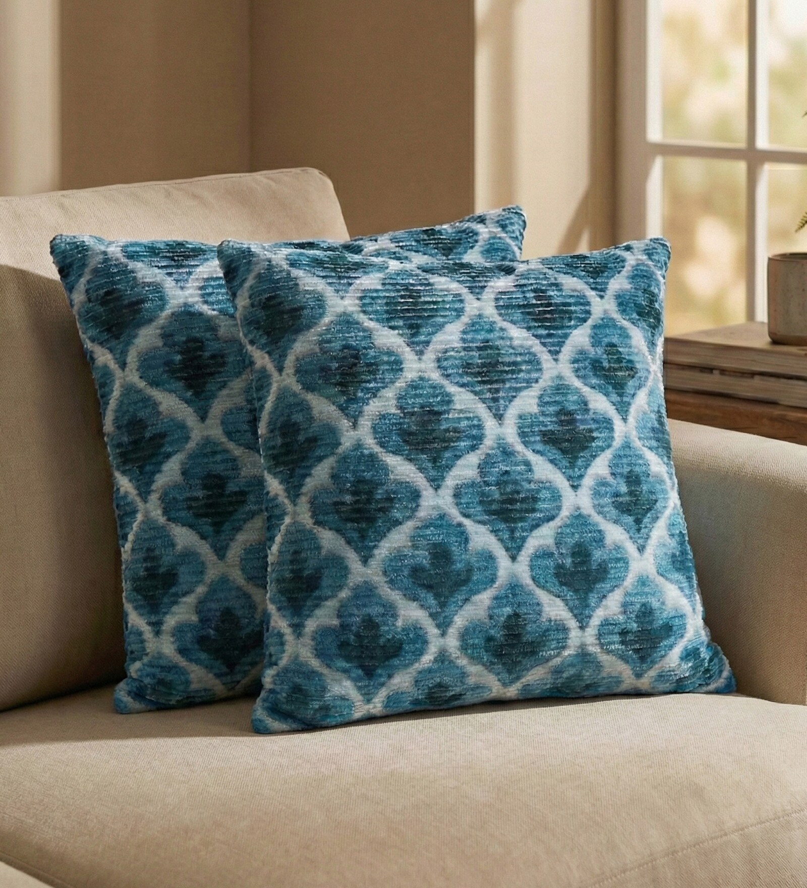Blue Polyester Floral 16x16 inches Cushion Covers Set of 2