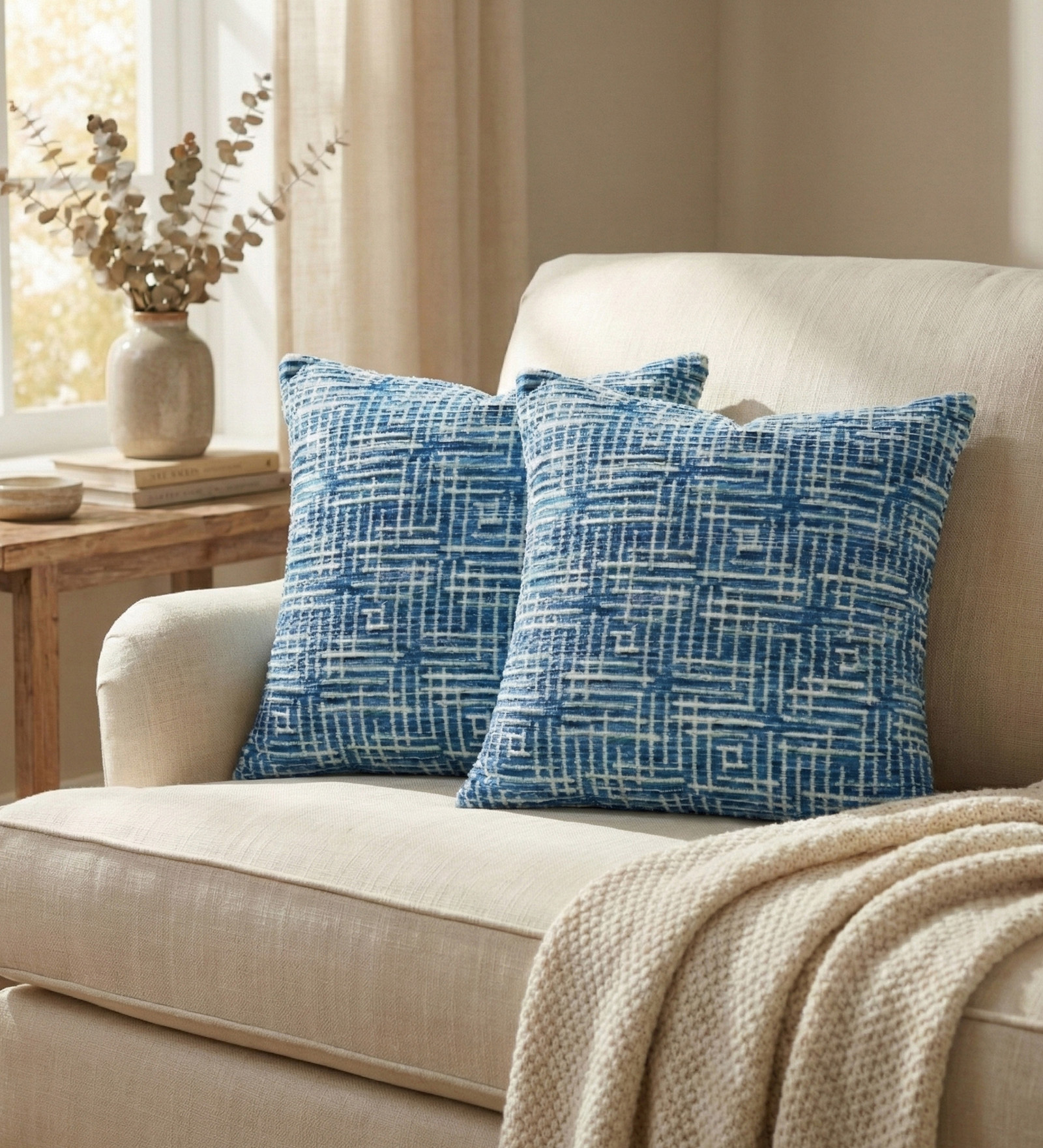 Blue Polyester Geometric 18x18 inches Cushion Covers Set of 2