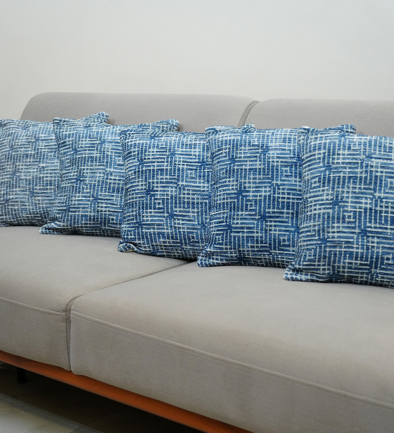 Blue Polyester Geometric 18x18 inches Cushion Covers Set of 5
