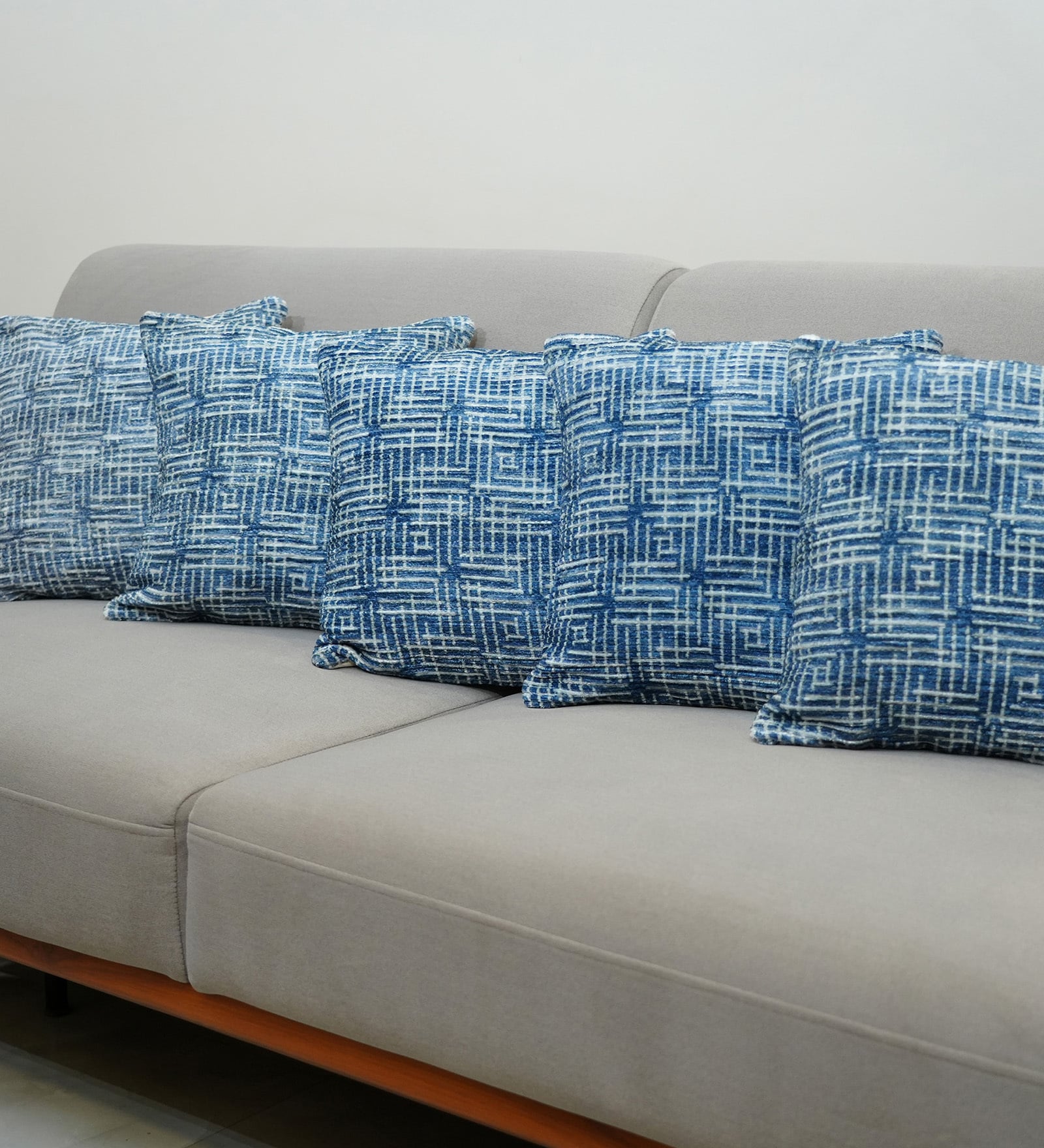 Blue Polyester Geometric 20x20 inches Cushion Covers Set of 5