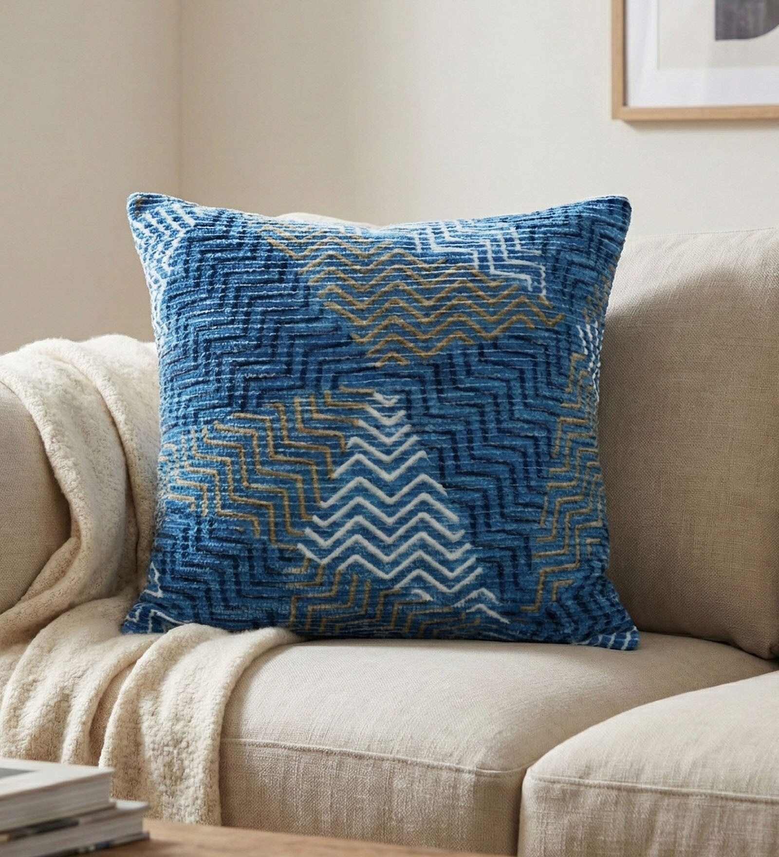 Blue Polyester Geometric 20x20 inches Cushion Cover