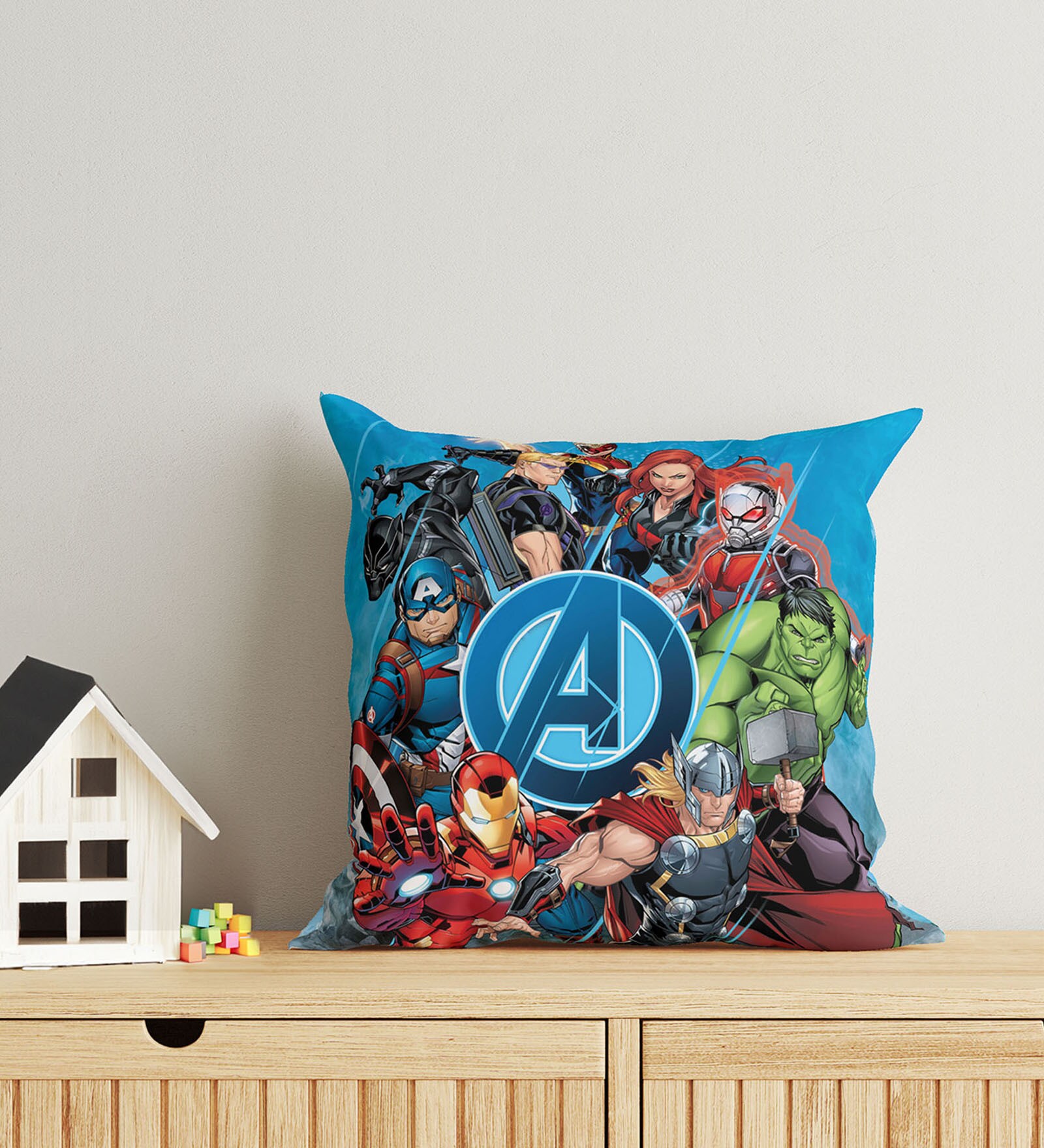 Blue Polyester Marvel 16x16 inches Reversible Kids Cushion (1 Pc)