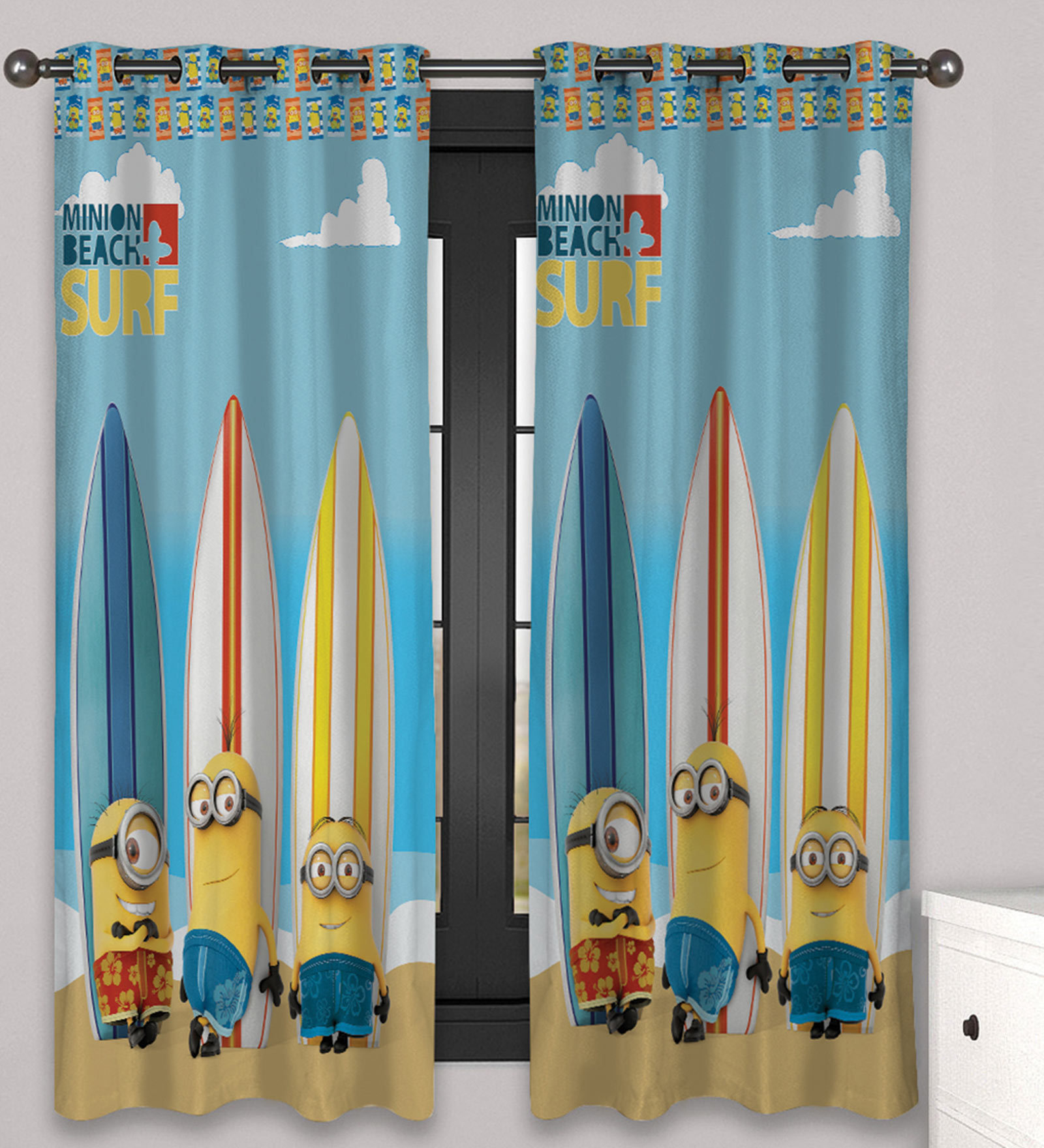 Blue Polyester Minions Athom Trendz Kids Window Curtain-Set Of 2