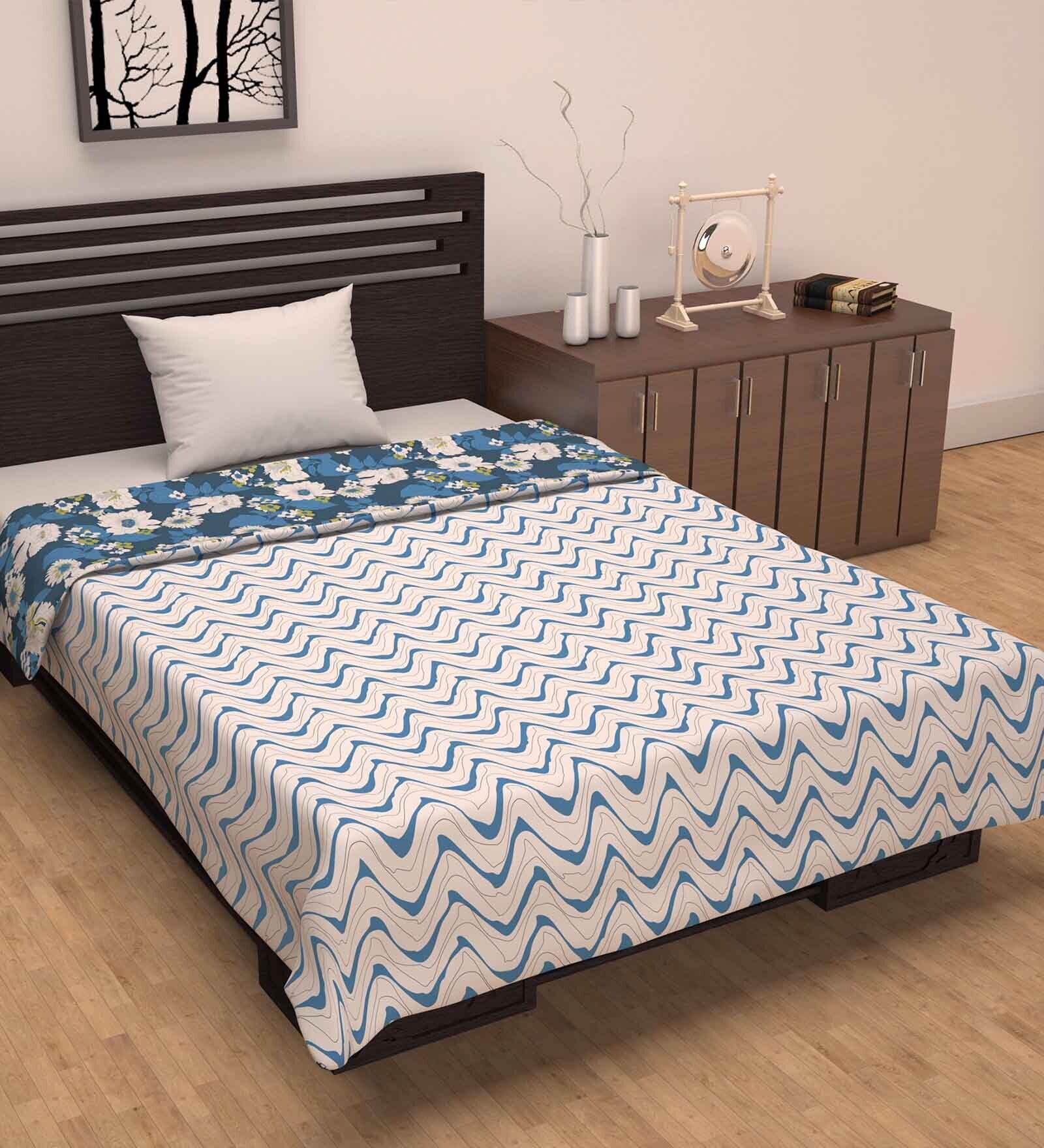 Blue Polyester Patterned 120 GSM Single Bed Dohar