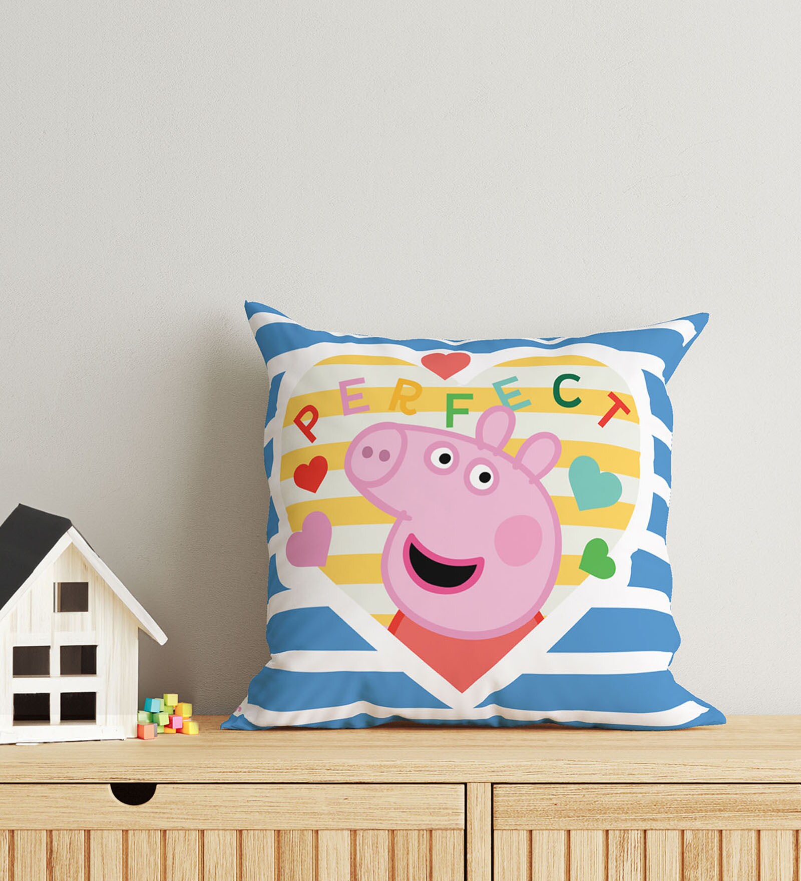 Blue Polyester Peppa 16x16 inches Reversible Kids Cushion (1 Pc)