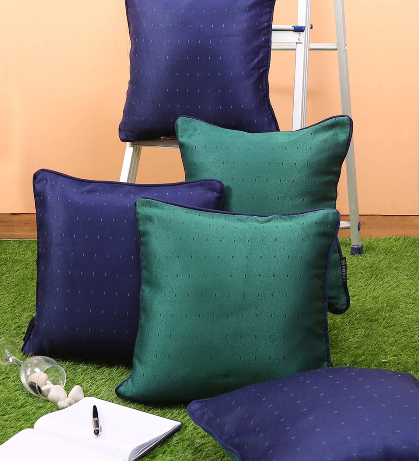 Blue Polyester Polka Dots 40x40 inches Cushion Covers Set of 5