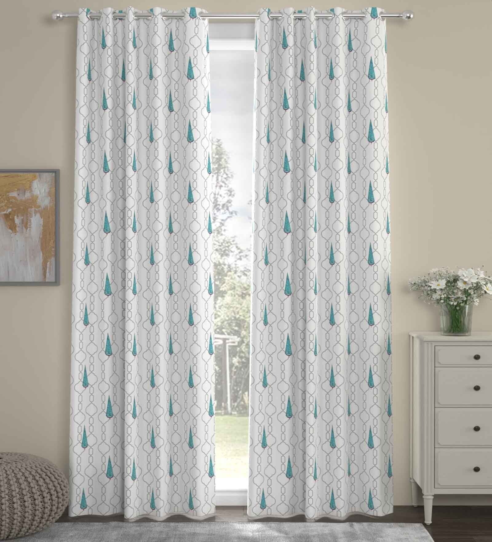 Blue Polyester Traditional 7ft Semisheer Eyelet (2 Pc) Door Curtains