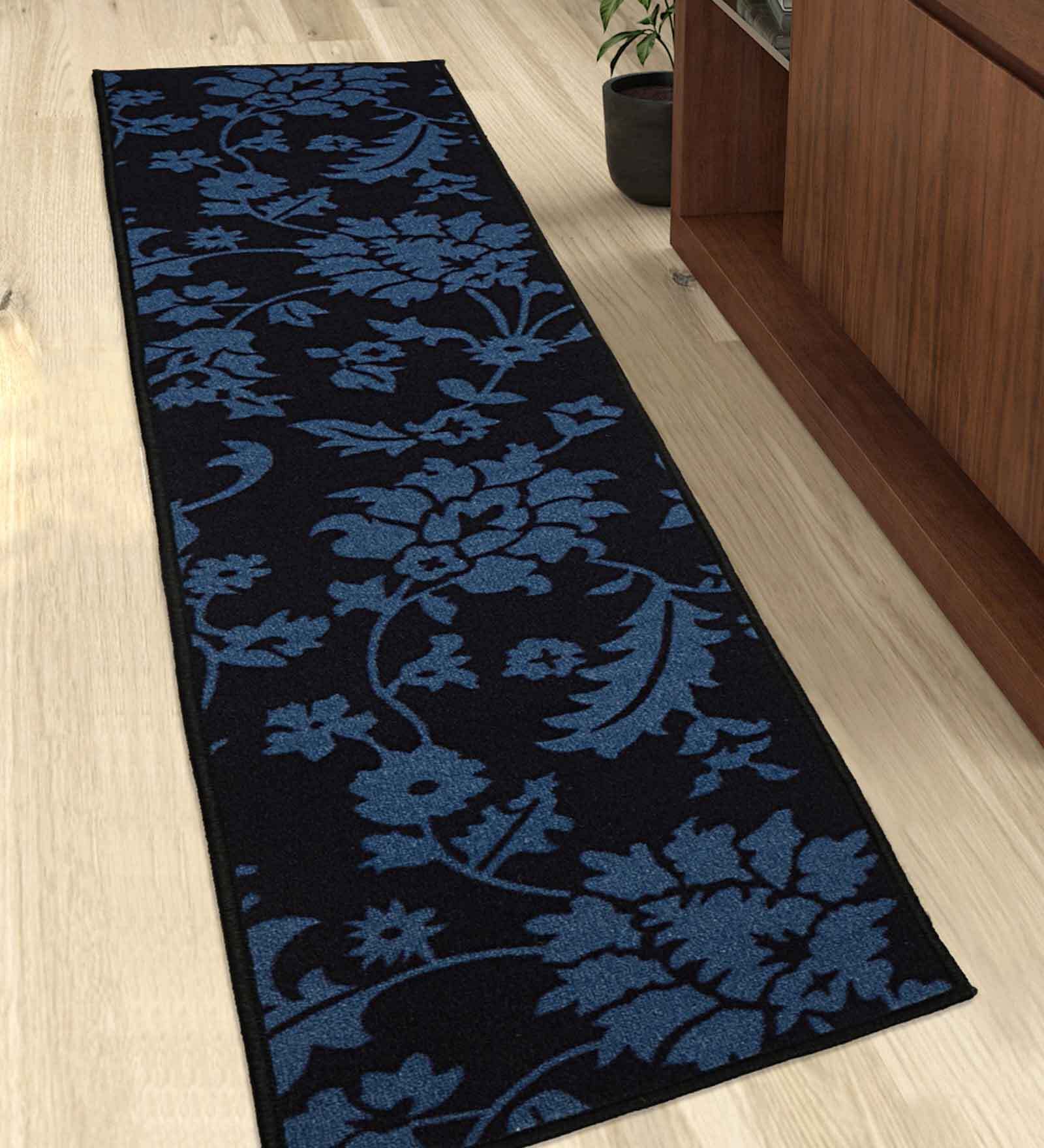 Blue Polypropylene Floral 71x18 Inches Floor Runner