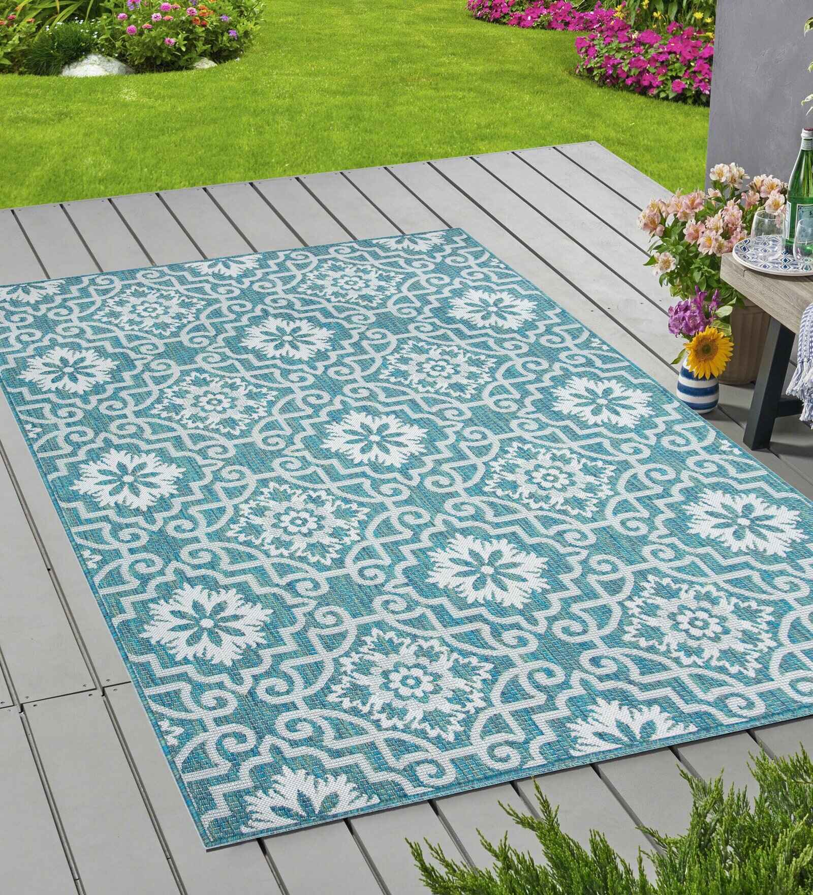 Blue Persian Polypropylene 5 ft x 7 ft Machine Made Carpet