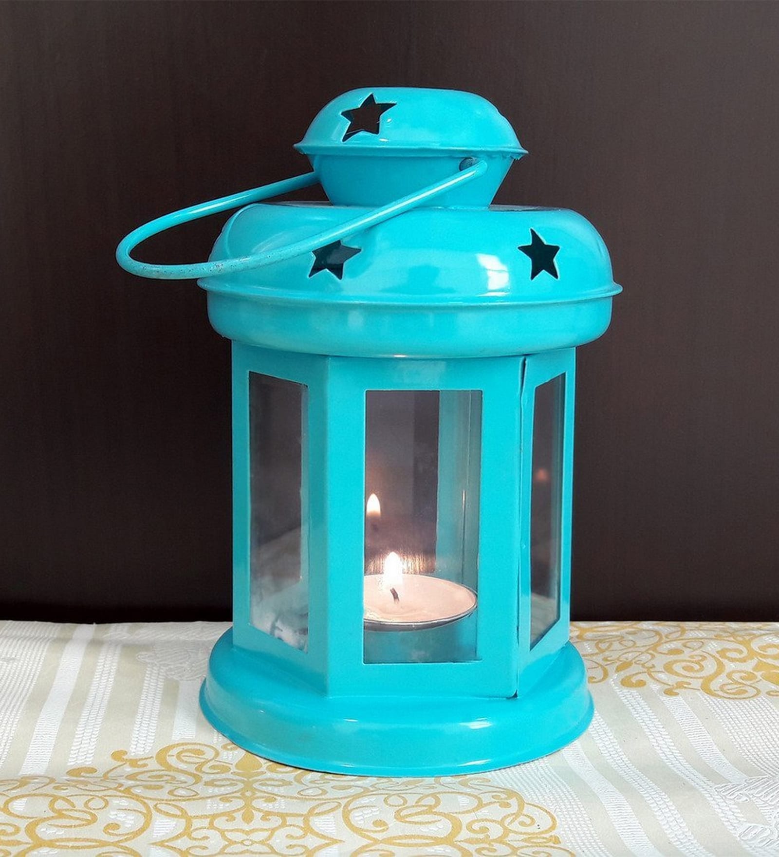Blue Metal Tea Light Holder