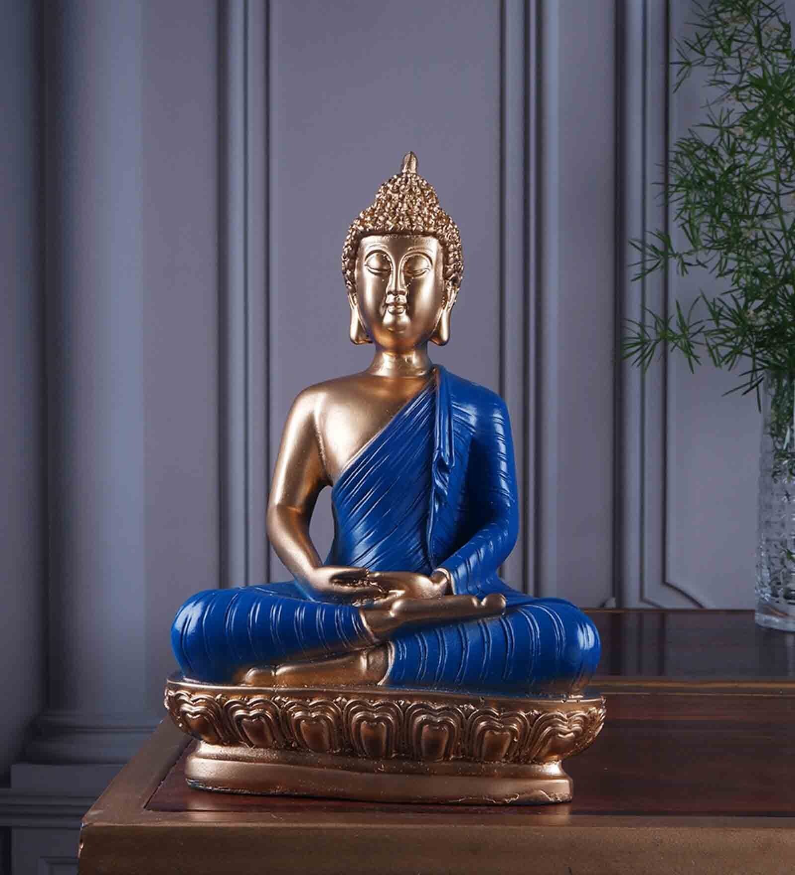 Blue Polyresin Premium Meditating Buddha Figurine
