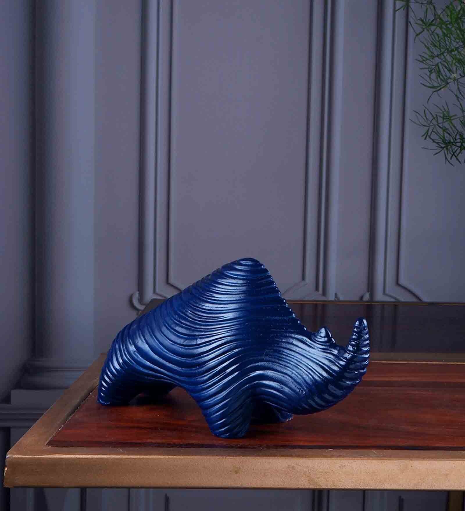 Blue Polyresin Premium Rhino Figurine