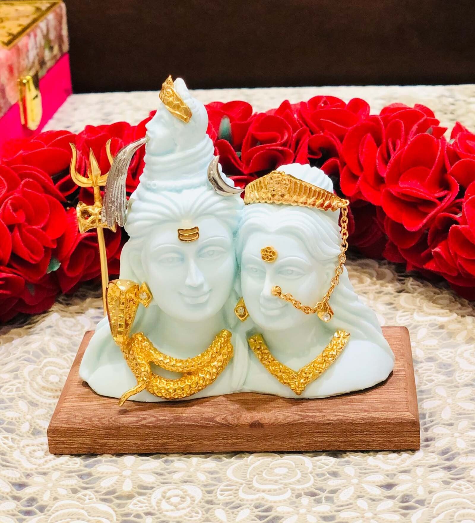 Blue Polyresin with 24 Carat Gold Plated Ornaments Shiv-Parvati Idol