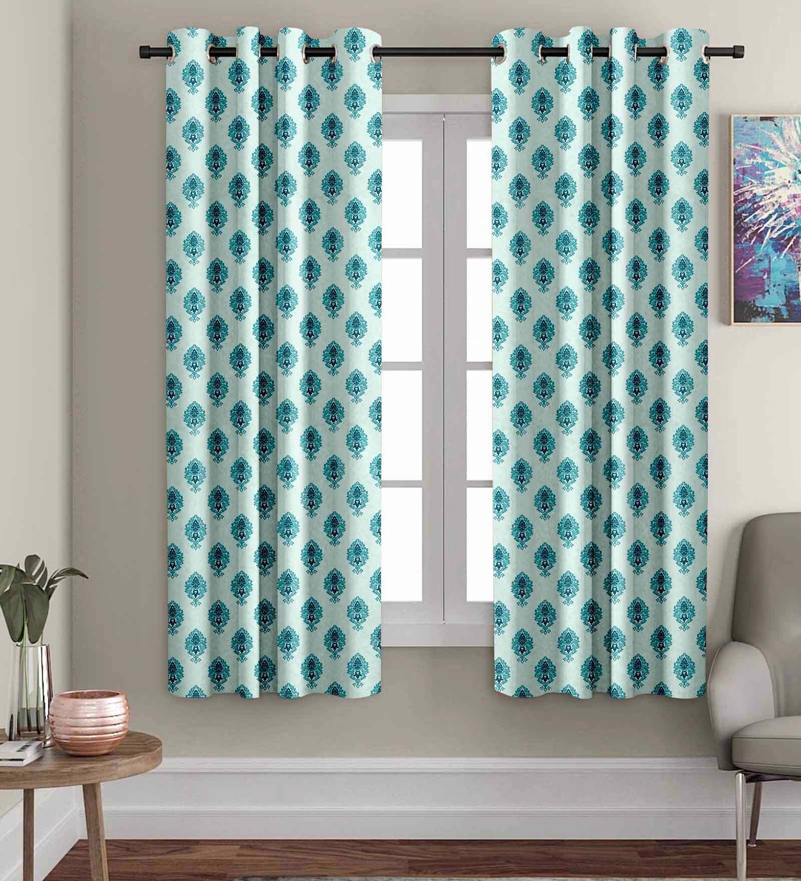Blue Polyster Traditional 5ft Light Filtering Eyelet 2 Pc Window curtains