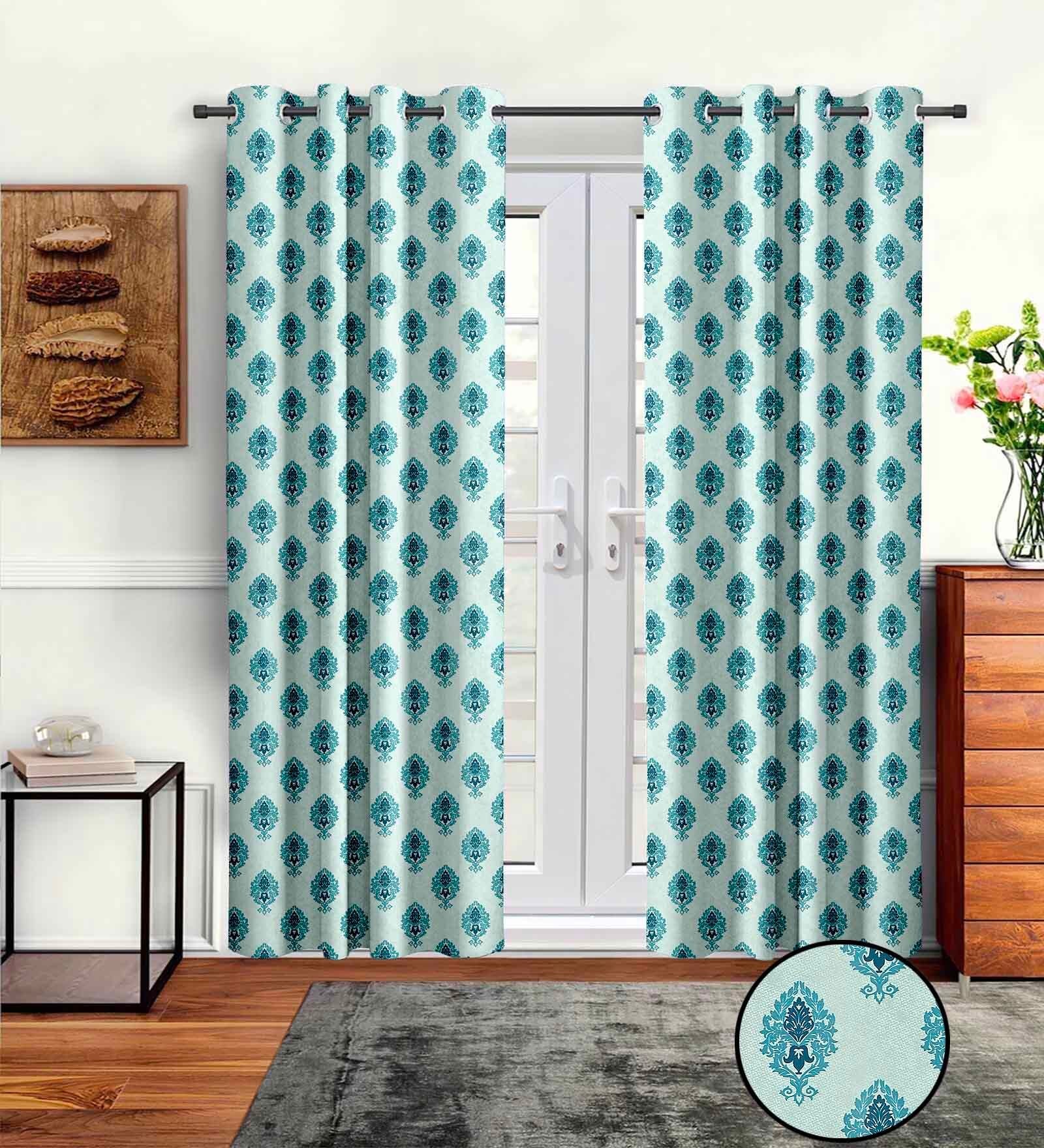 Blue Polyster Traditional 7ft Light Filtering Eyelet 2 Pc Door curtains