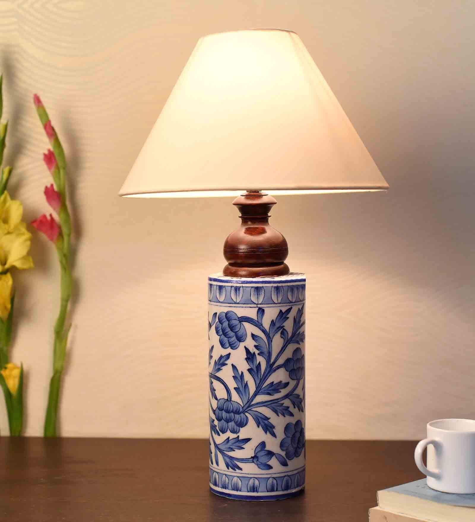 Blue Pottery Mugal Art Ceramic Cylindrical Decorative Lamp