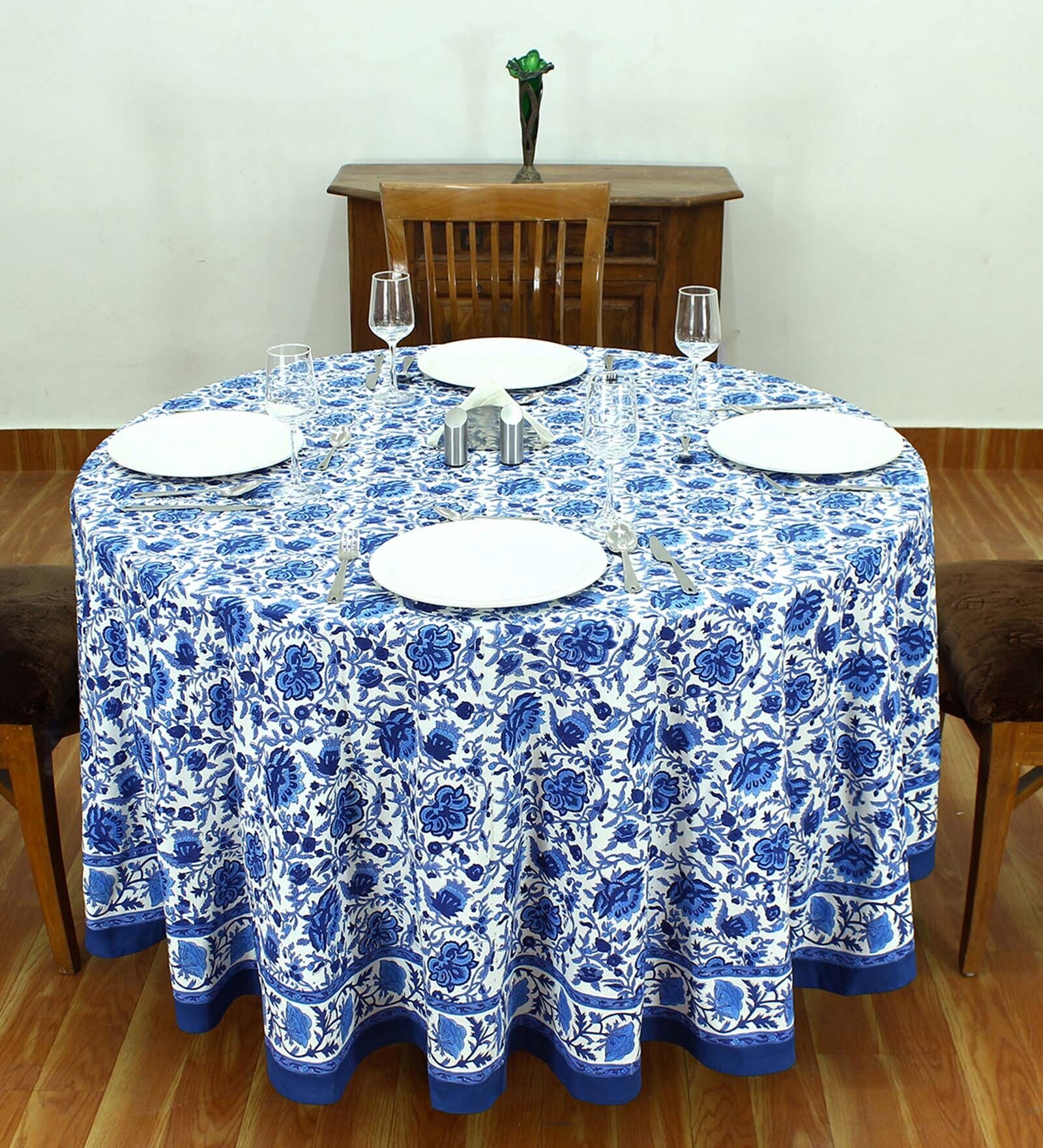 Marjoram (60x60) Blue & White Cotton Table Cloth