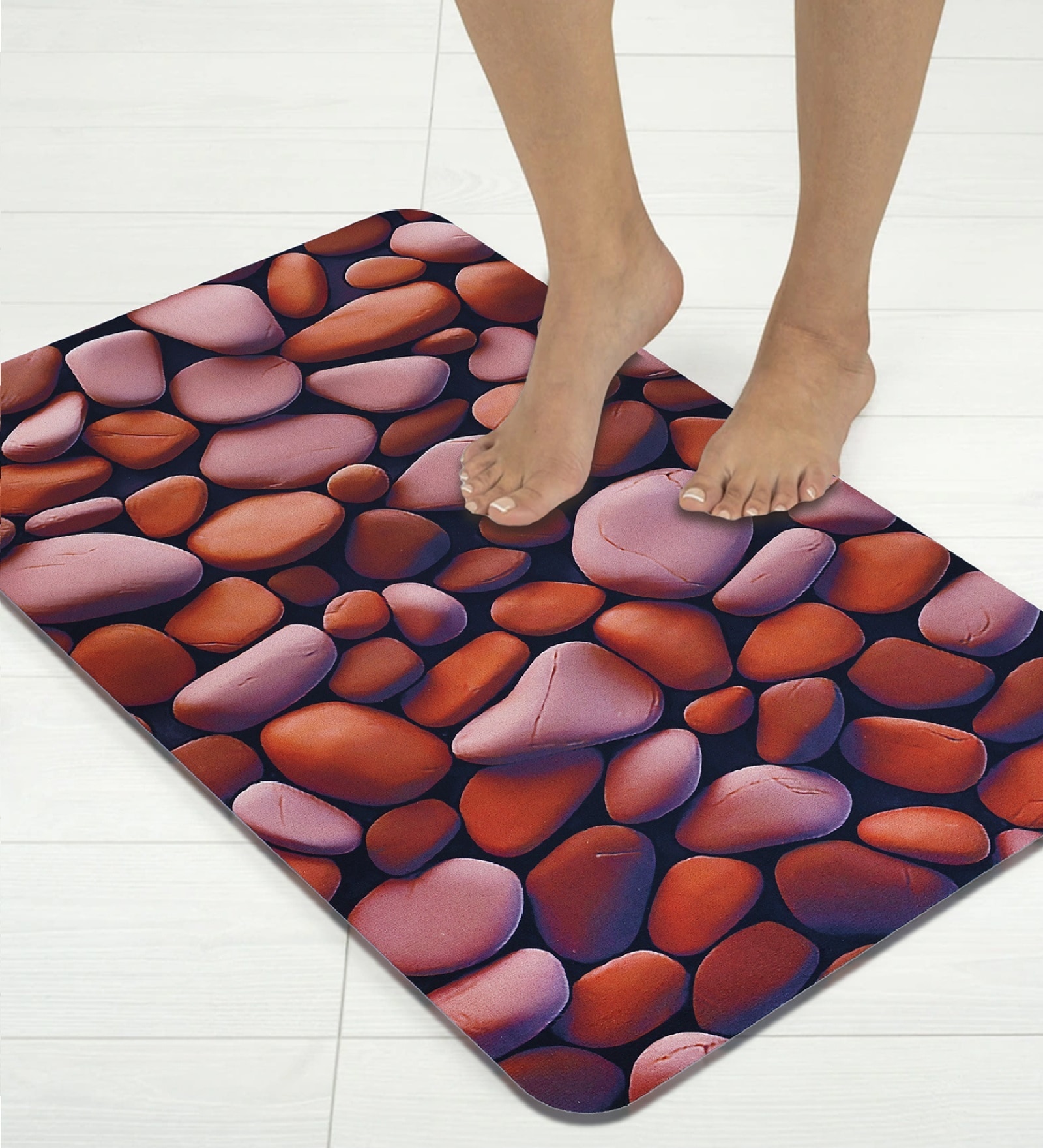 Brown Stone Printed Rubber 22x14 Inches Anti Skid Bath Mat