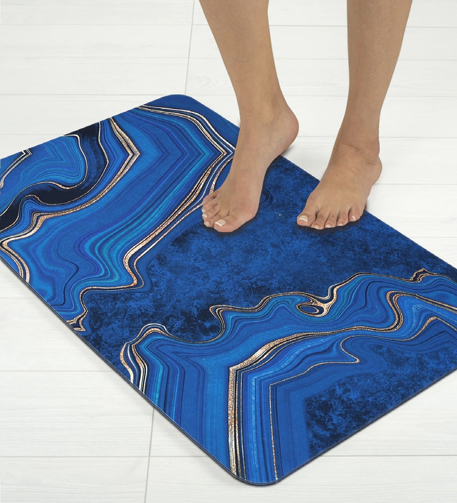 Blue Abstract Printed Rubber 22x14 Inches Anti Skid Bath Mat