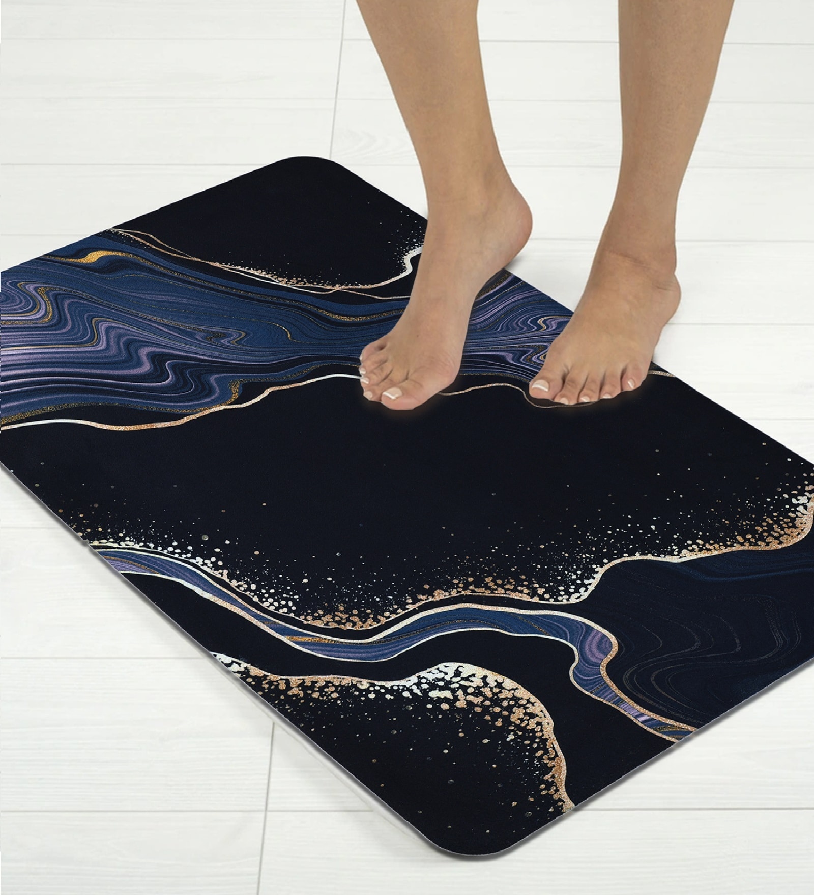 Blue Abstract Printed Rubber 22x14 Inches Anti Skid Bath Mat