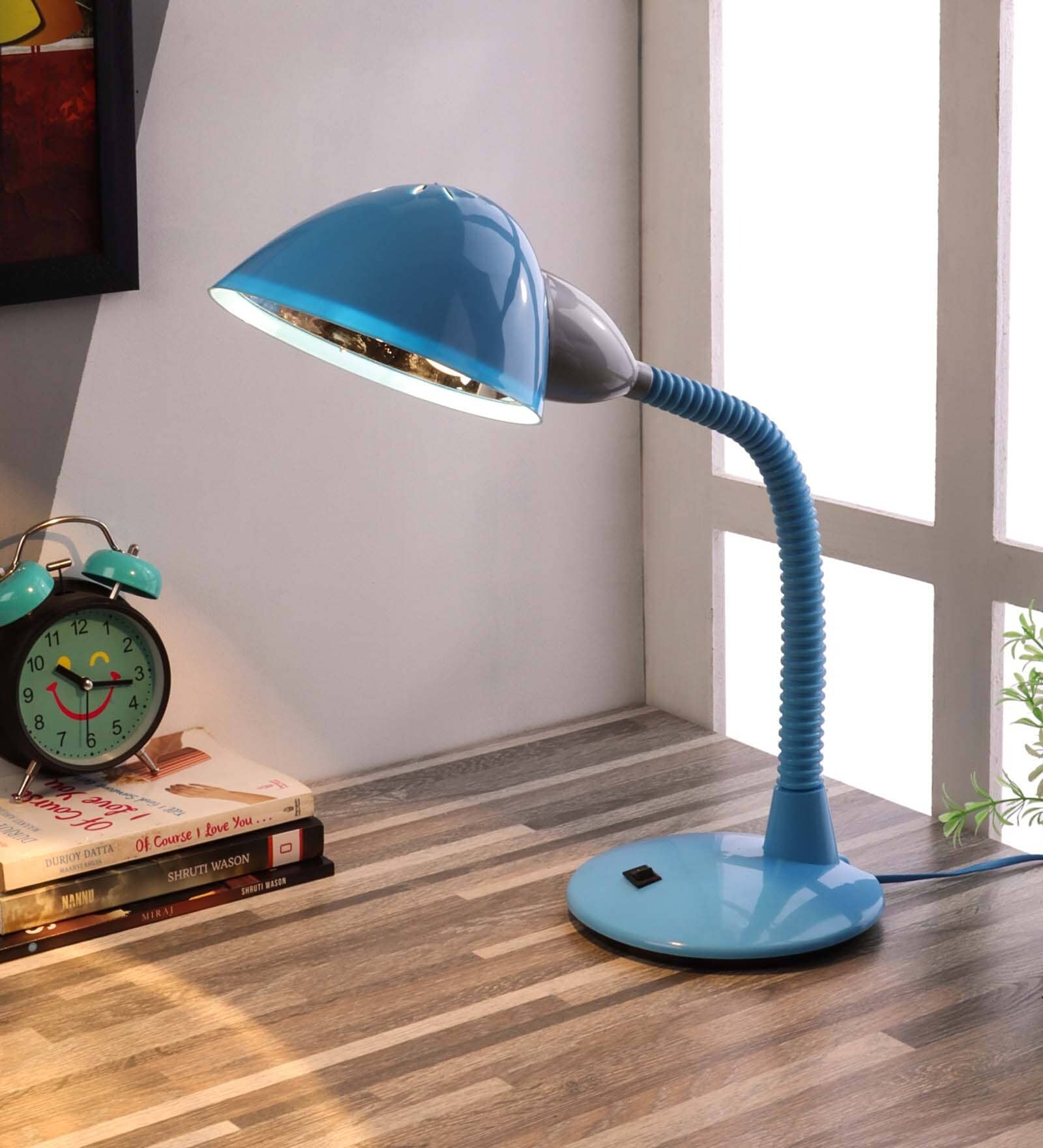 Pvc Shade Study Lamp With Blue Base