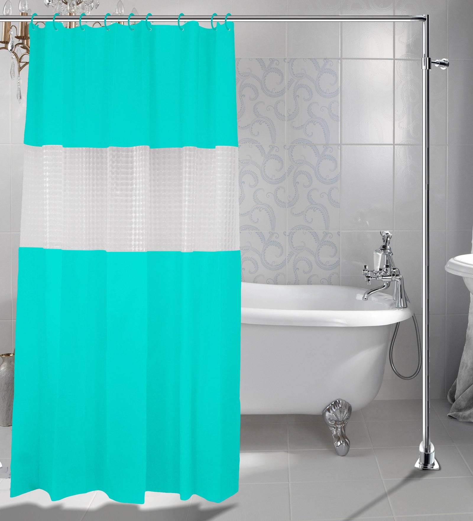 Blue PVC Shower Curtain (Length: 78, Width: 72 Inches)