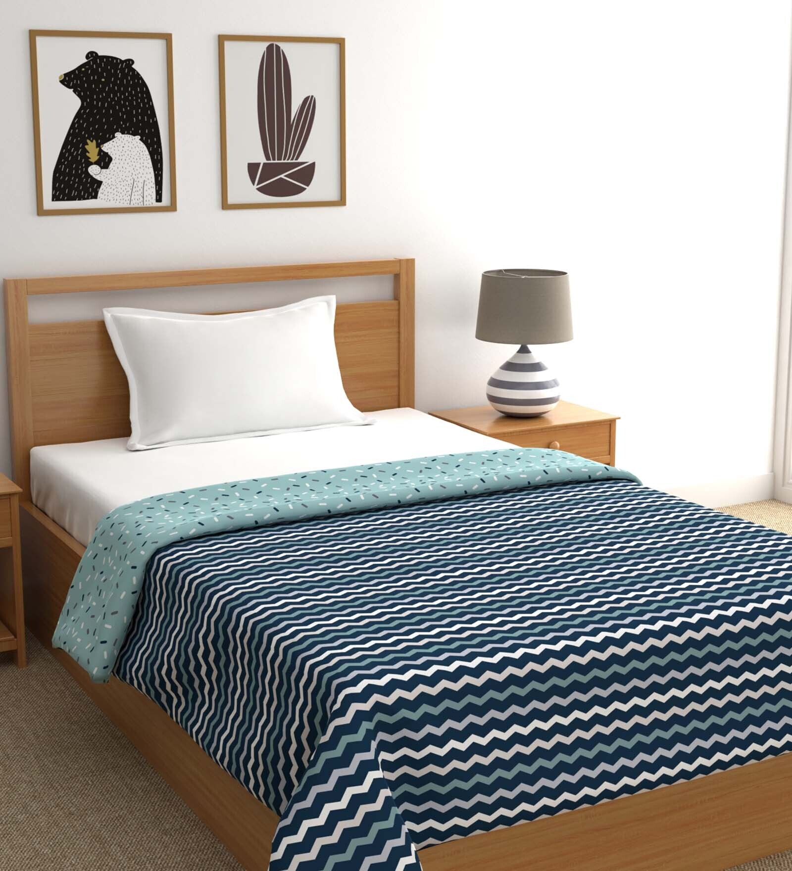 Buy Blue Reversible 90 GSM Microfiber 1 Single Bed Dohar by Trident at