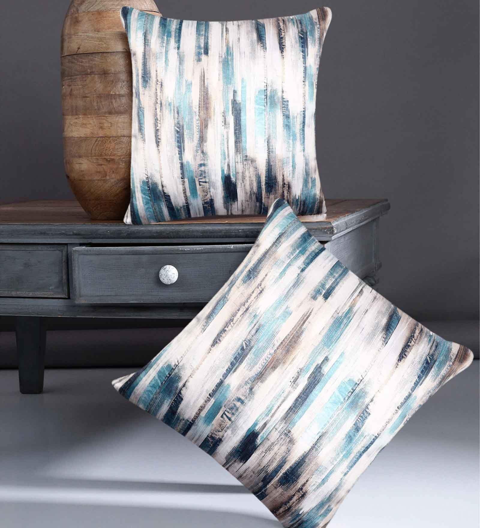 Blue Satin Abstract 16X16 Inches Cushion Cover