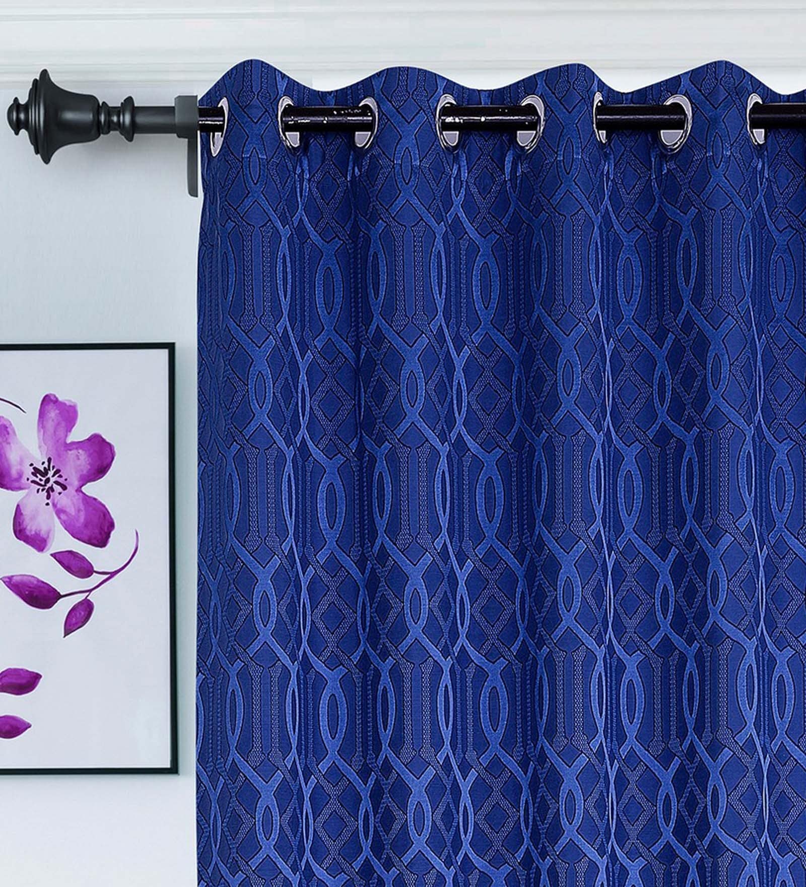 Blue Semisheer Polyester 9 feet Eyelet Long Door Curtain
