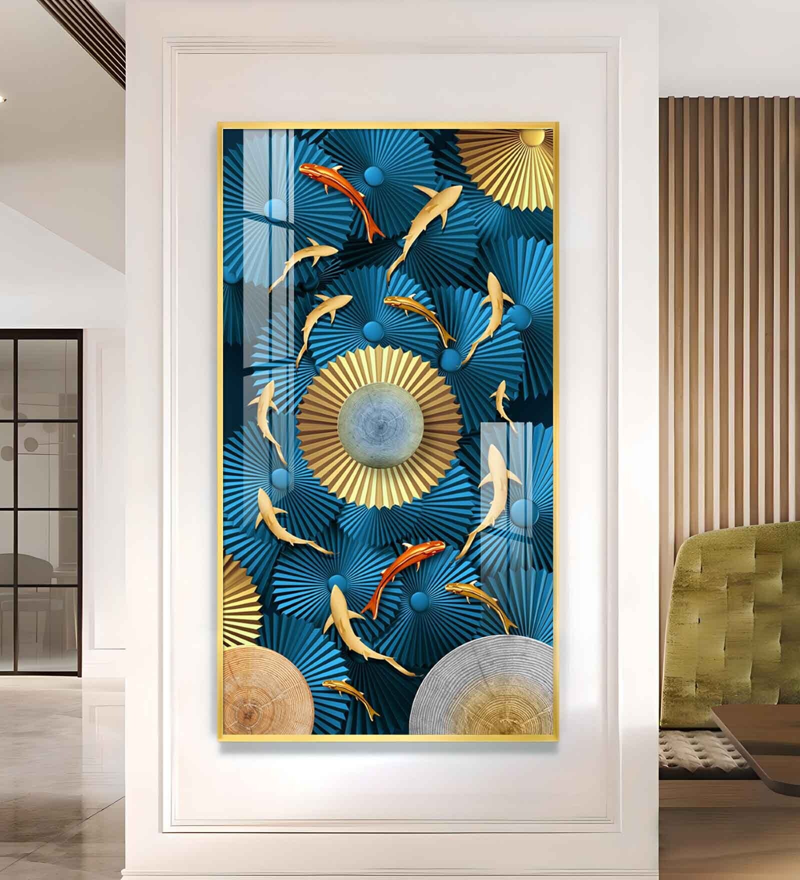Blue Serenity Glass Finish Vertical Wall Art