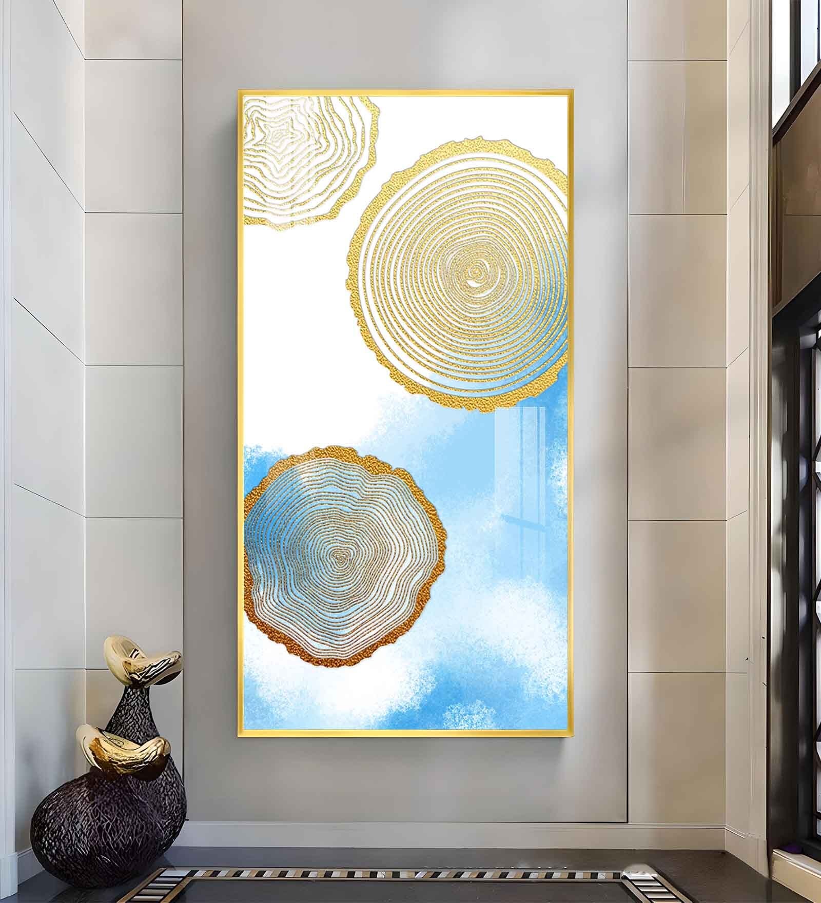 Blue Serenity Rings Glass Finish Vertical Wall Art