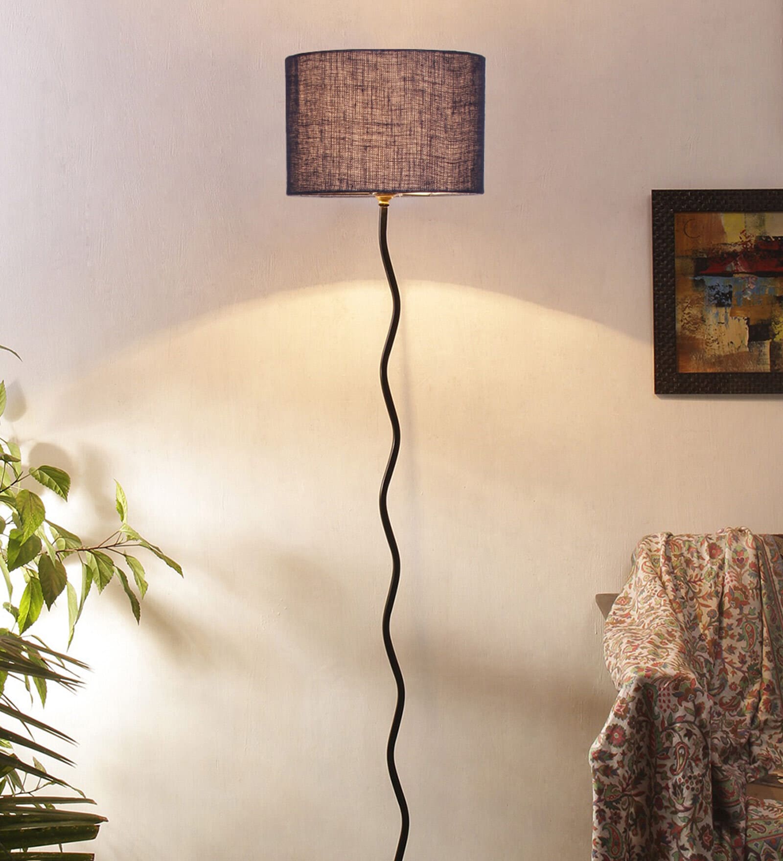Milan Blue Jute Shade Club Floor Lamp With Iron Base