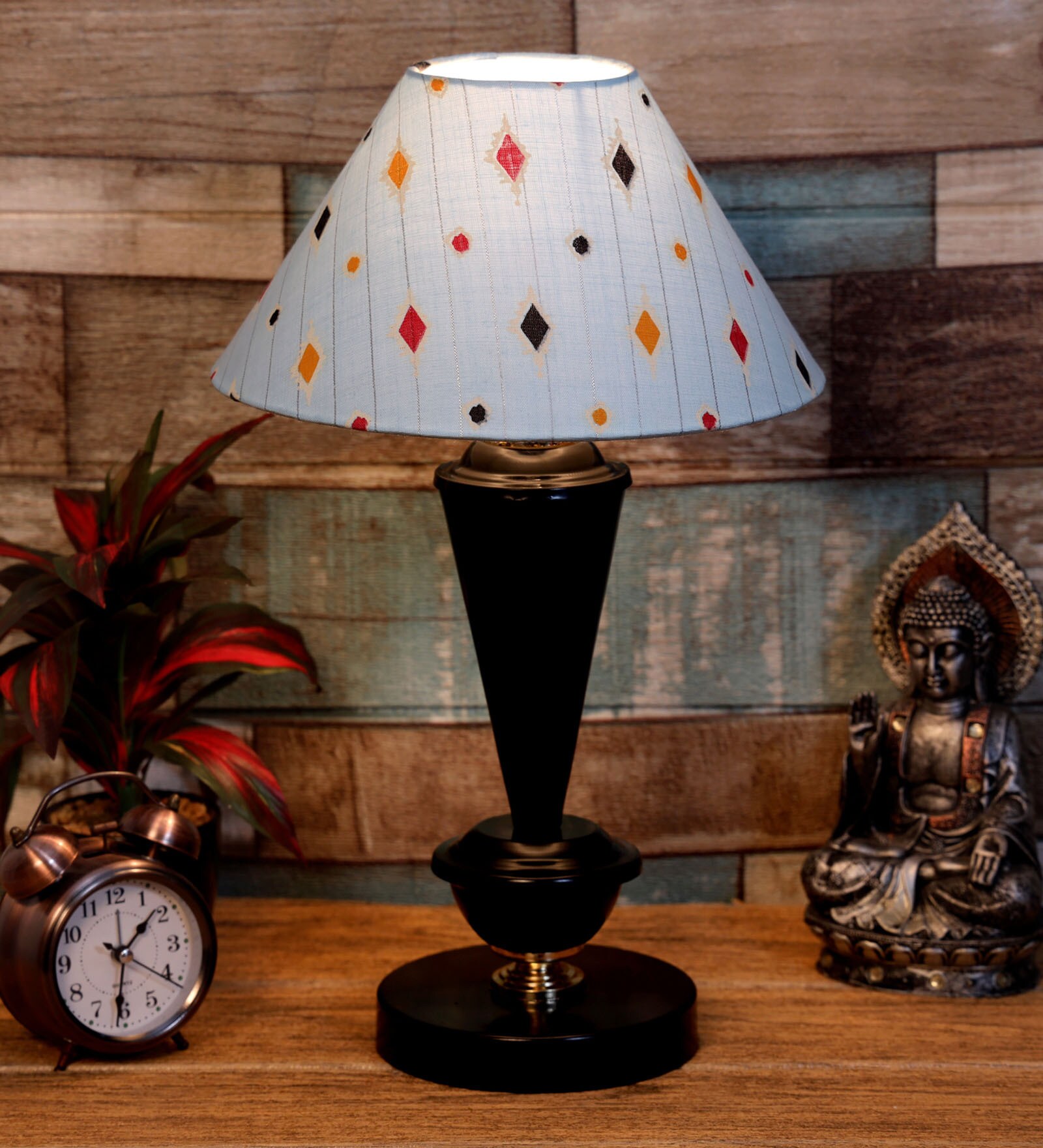 Blue Shade Table Lamp With Metal Base