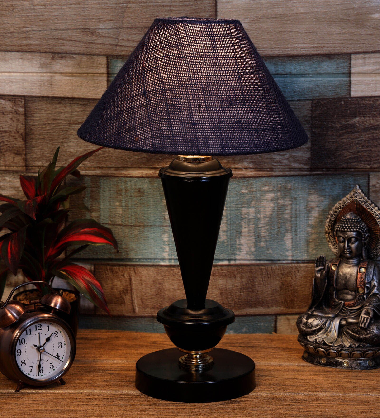 Blue Shade Table Lamp With Metal Base