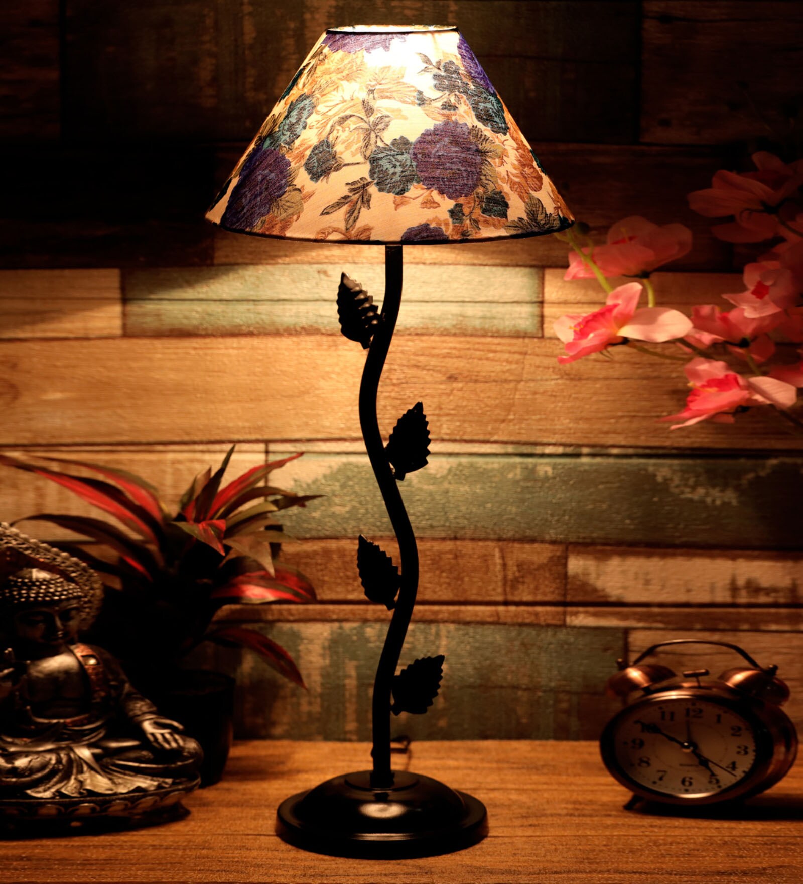 White & Blue Shade Table Lamp With Metal  Base