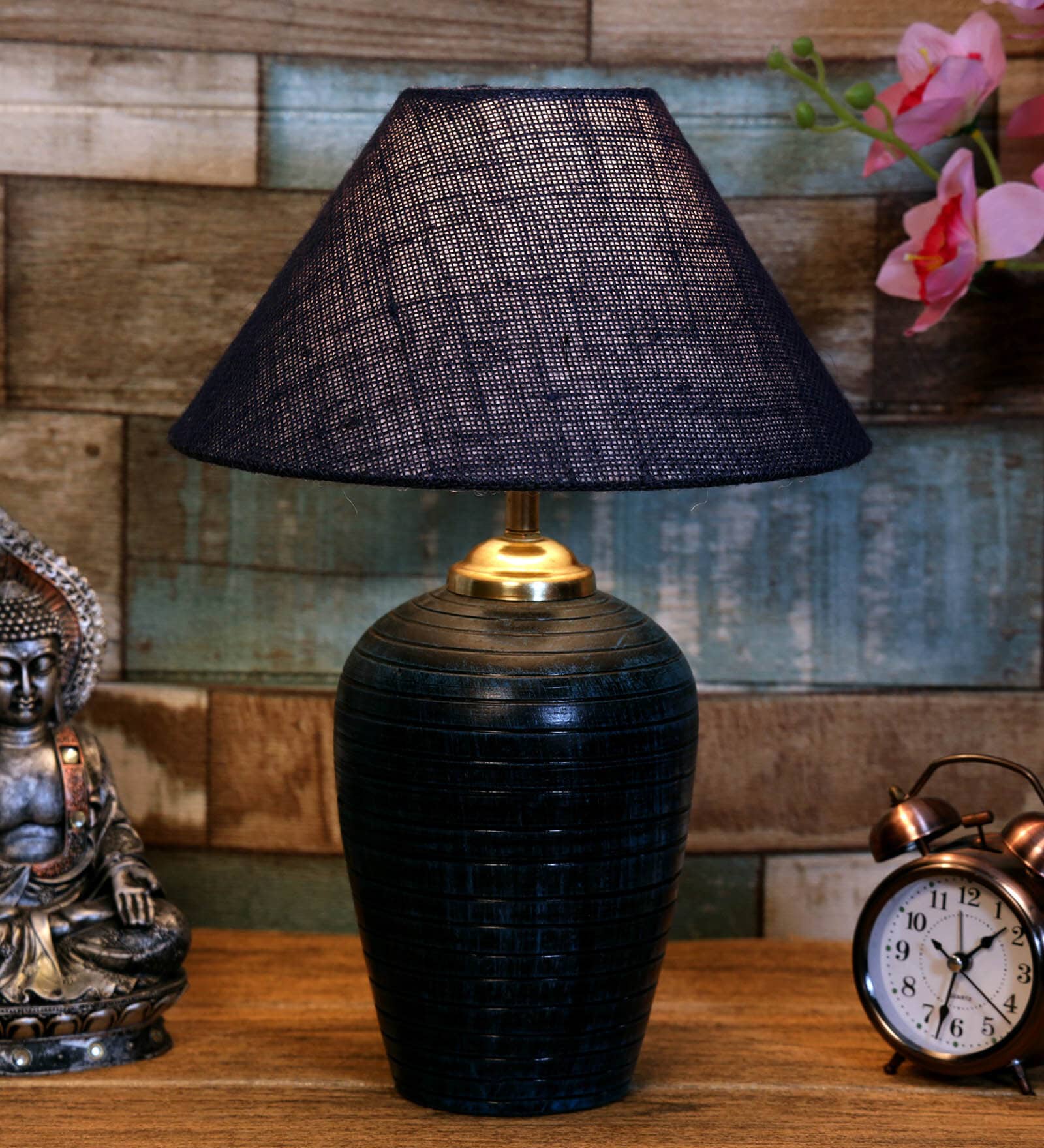 Blue Shade Table Lamp With Terracotta Base