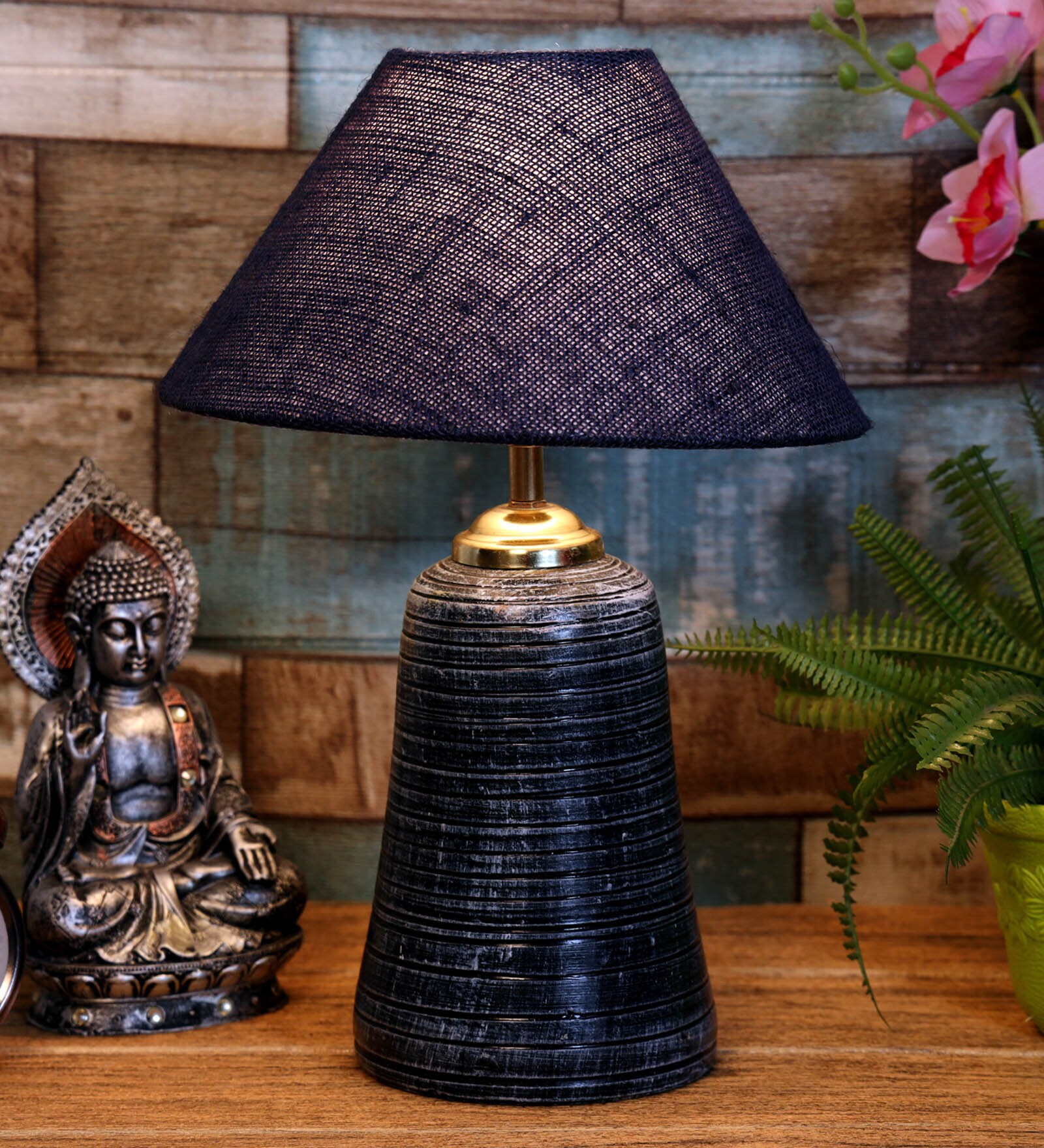 Blue Shade Table Lamp With Terracotta Base