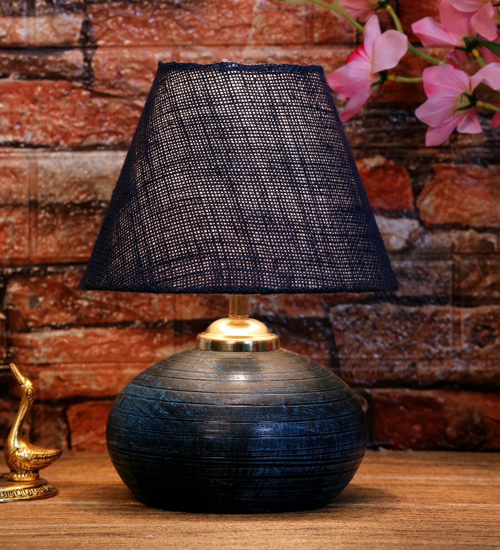 Blue Shade Table Lamp With Terracotta Base