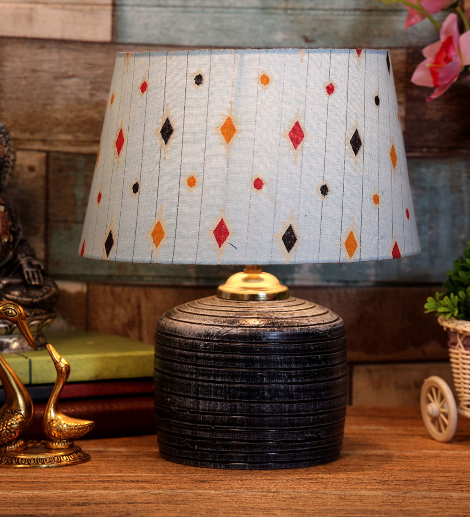 Blue Shade Table Lamp With Terracotta Base