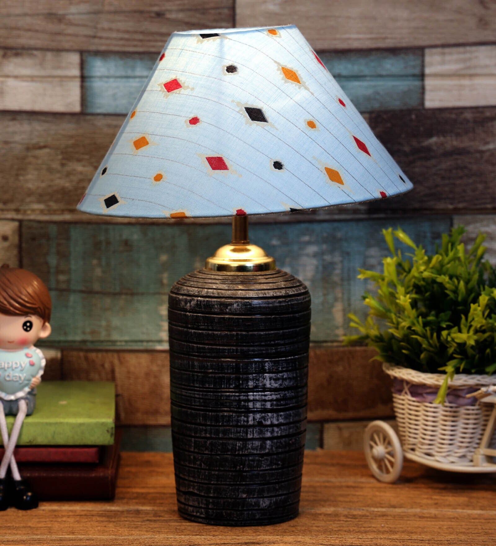 Blue Shade Table Lamp With Terracotta Base